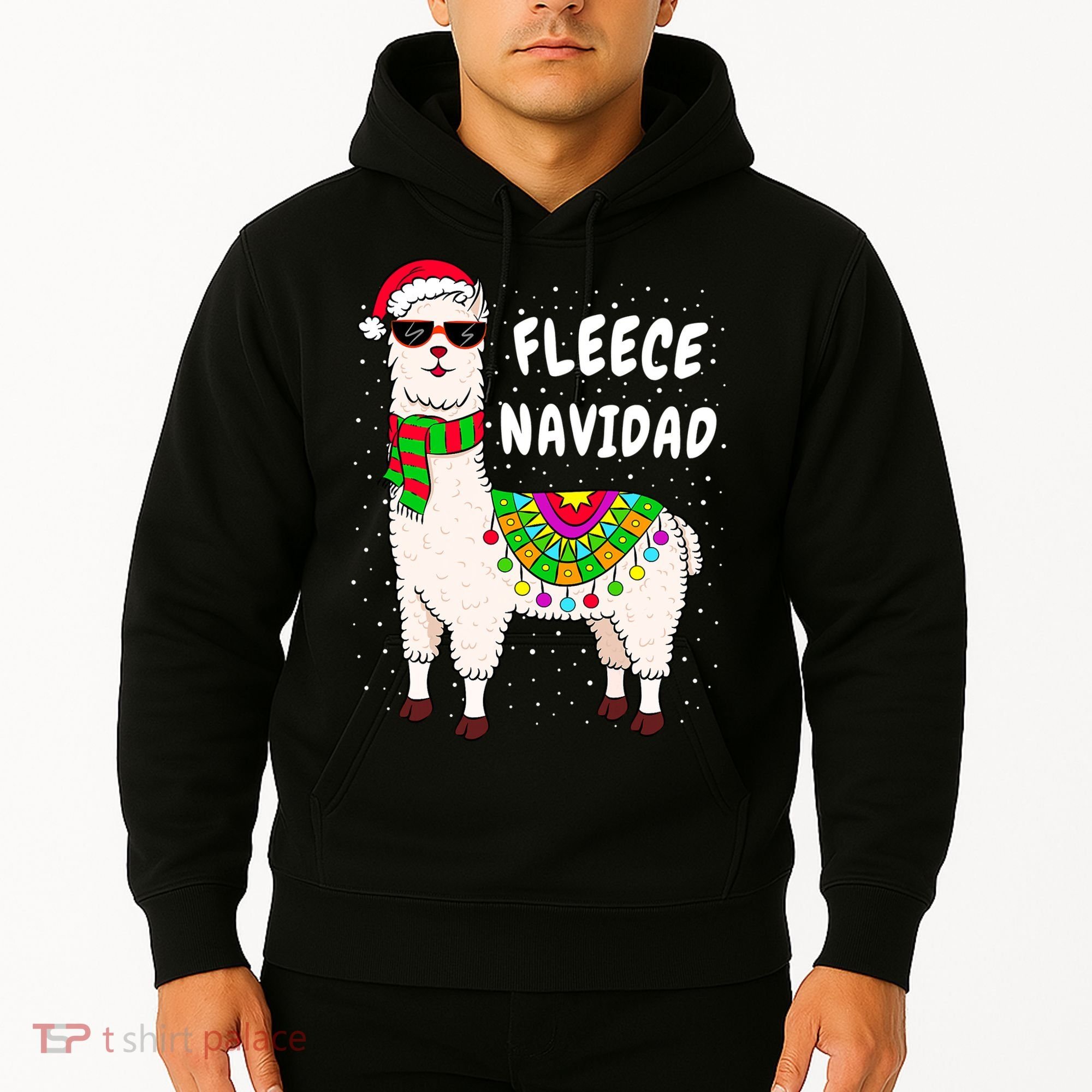 Fleece Feliz Navidad Llama Christmas Cute Xmas Gift Hoodie