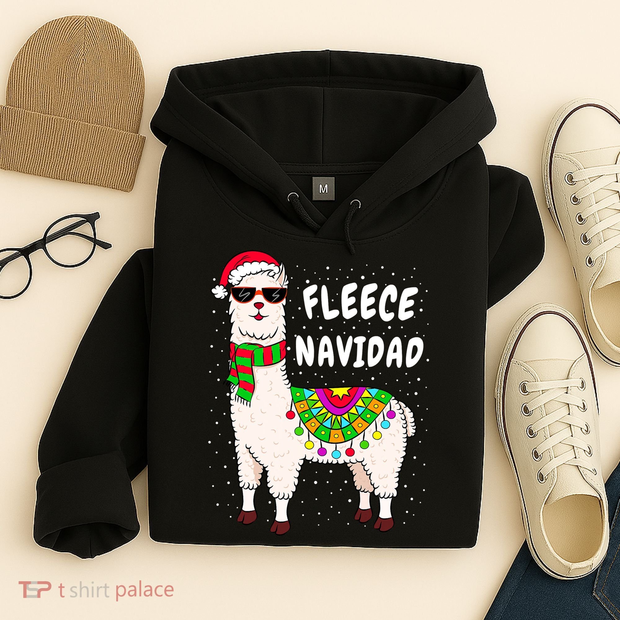 Fleece Feliz Navidad Llama Christmas Cute Xmas Gift Hoodie