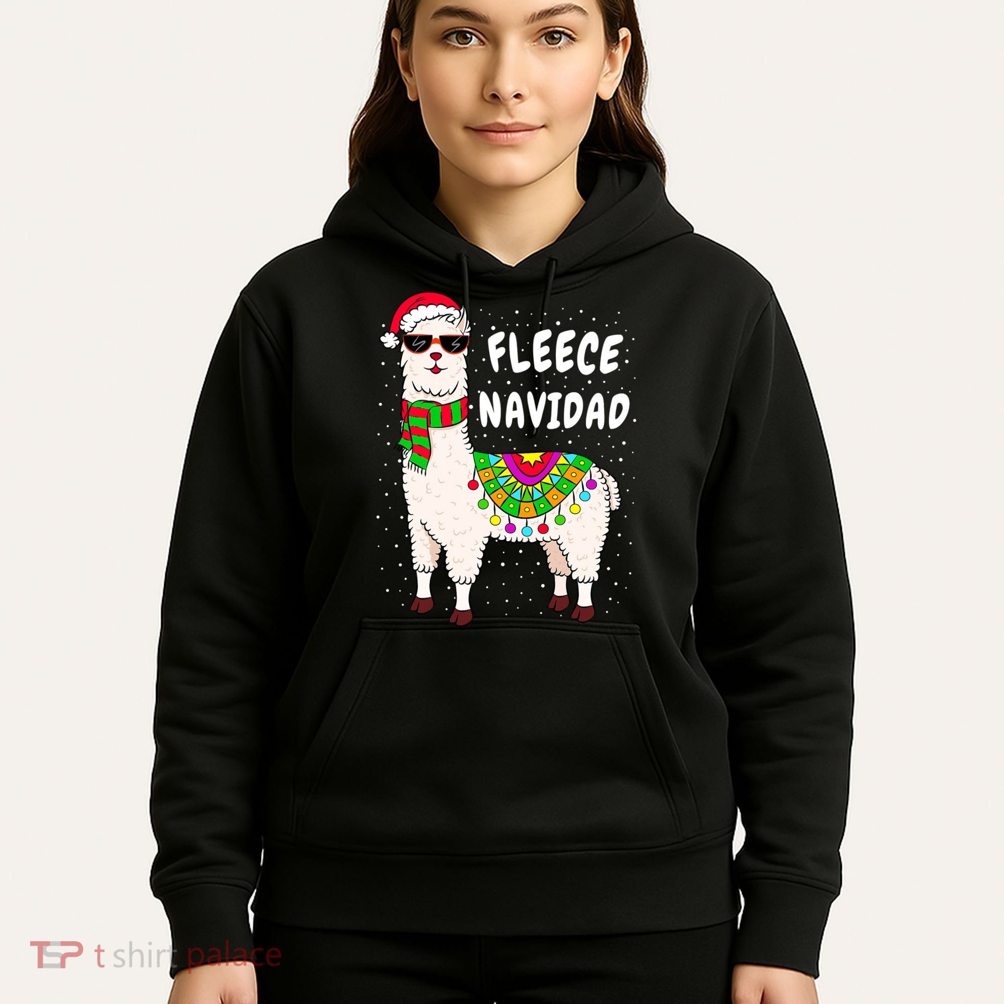 Fleece Feliz Navidad Llama Christmas Cute Xmas Gift Hoodie