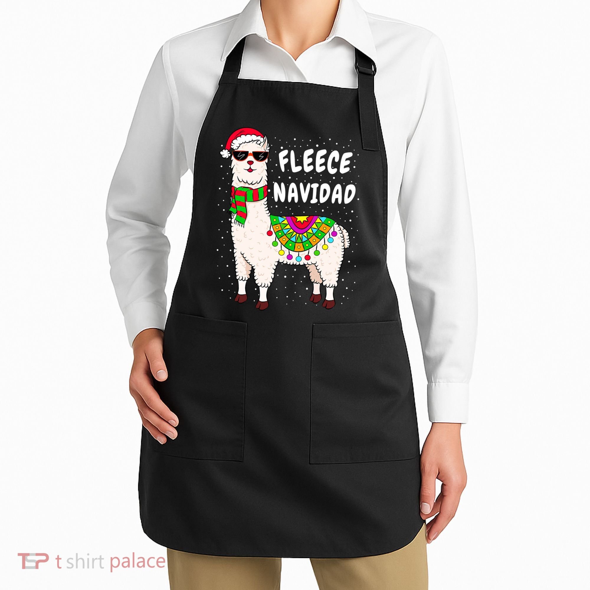 Fleece Feliz Navidad Llama Christmas Cute Xmas Gift Apron