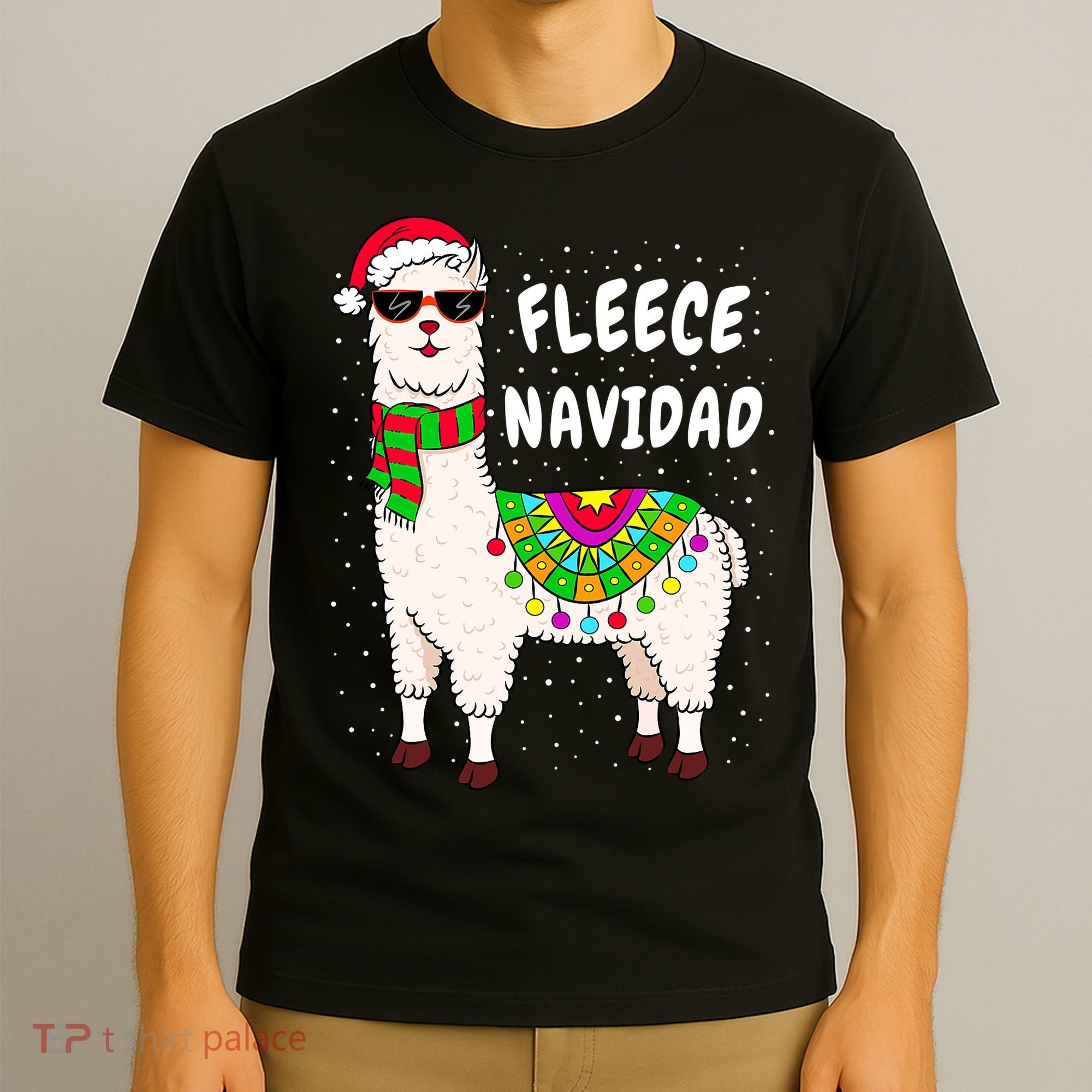 Fleece Feliz Navidad Llama Christmas Cute Xmas Gift T-Shirt