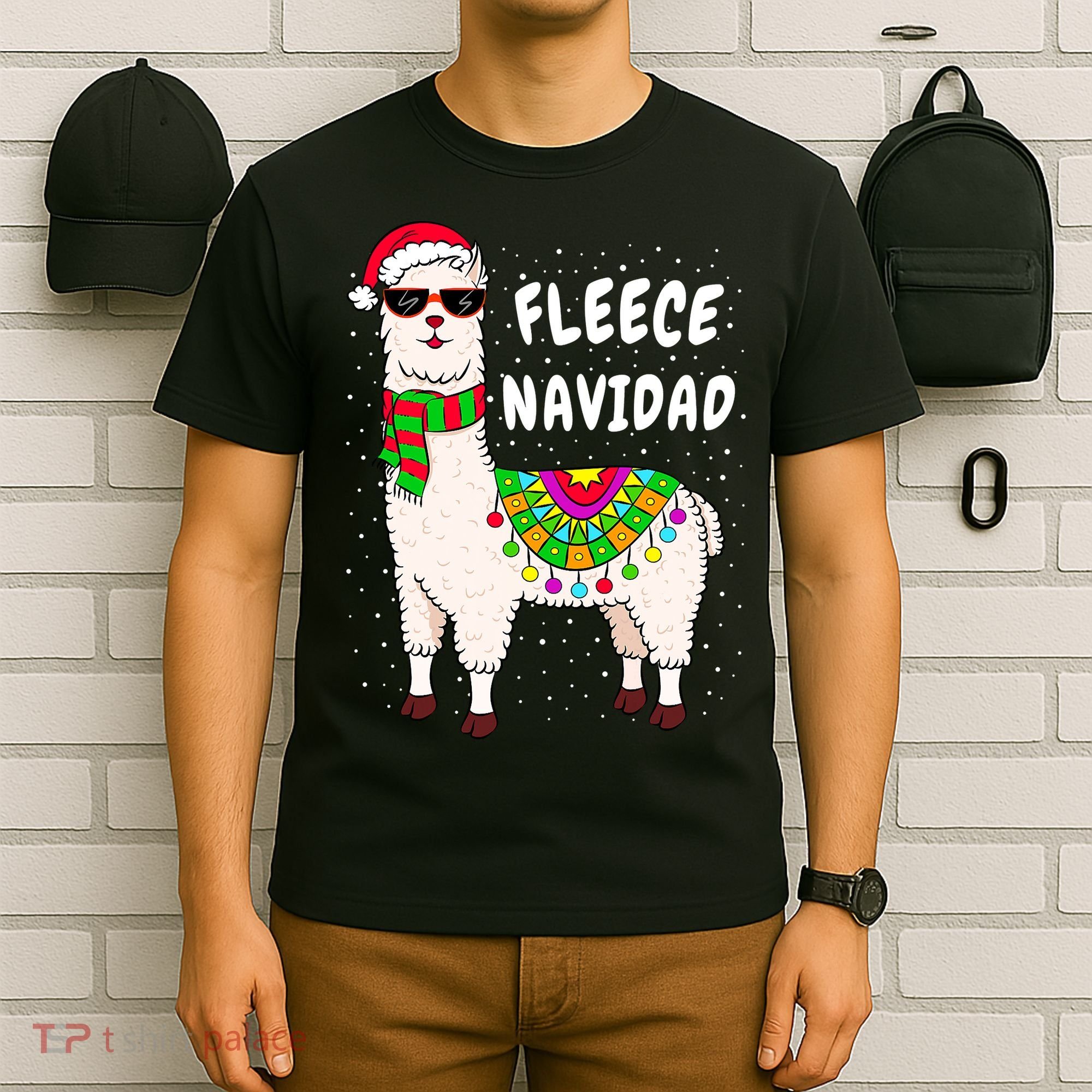 Fleece Feliz Navidad Llama Christmas Cute Xmas Gift T-Shirt