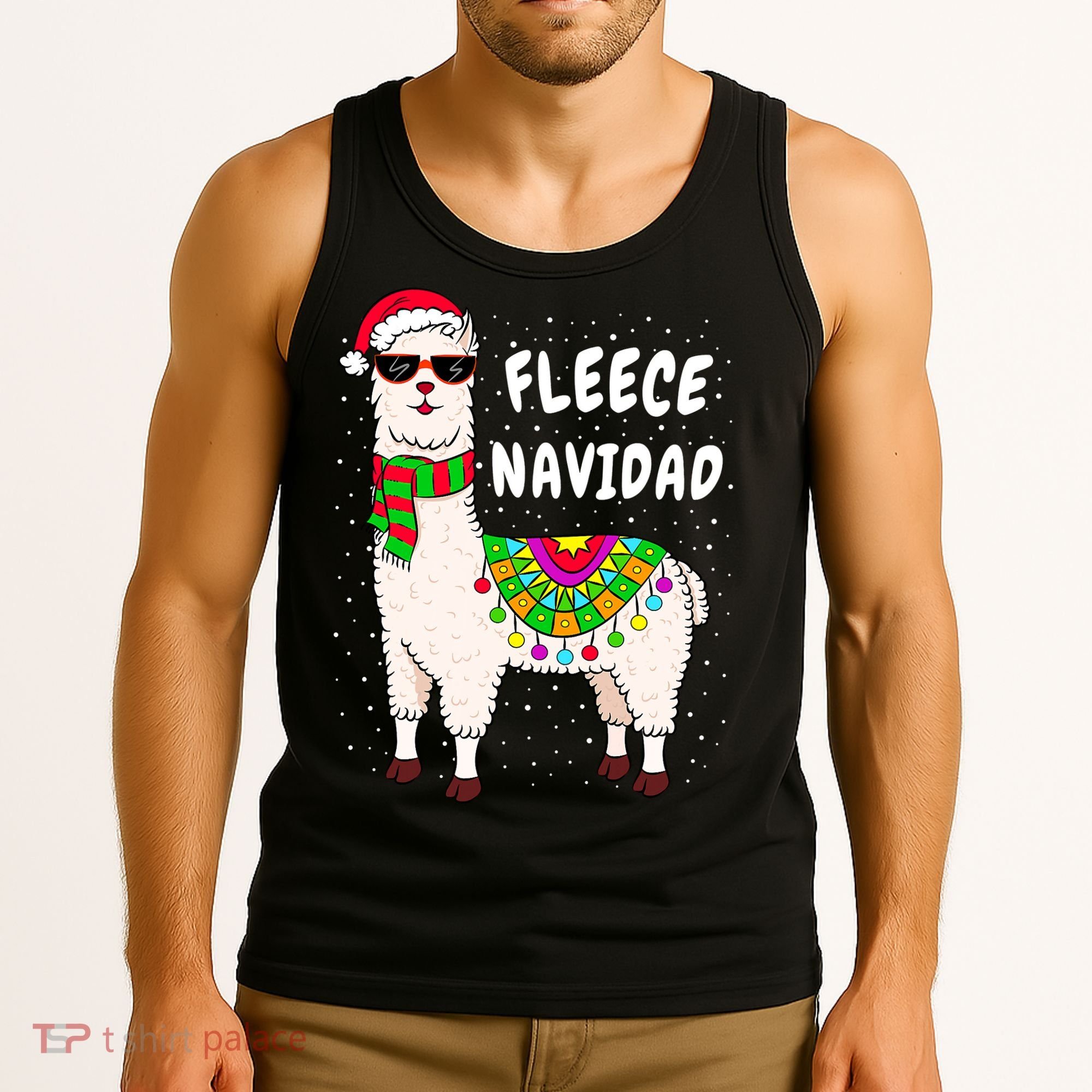 Fleece Feliz Navidad Llama Christmas Cute Xmas Gift Tank Top