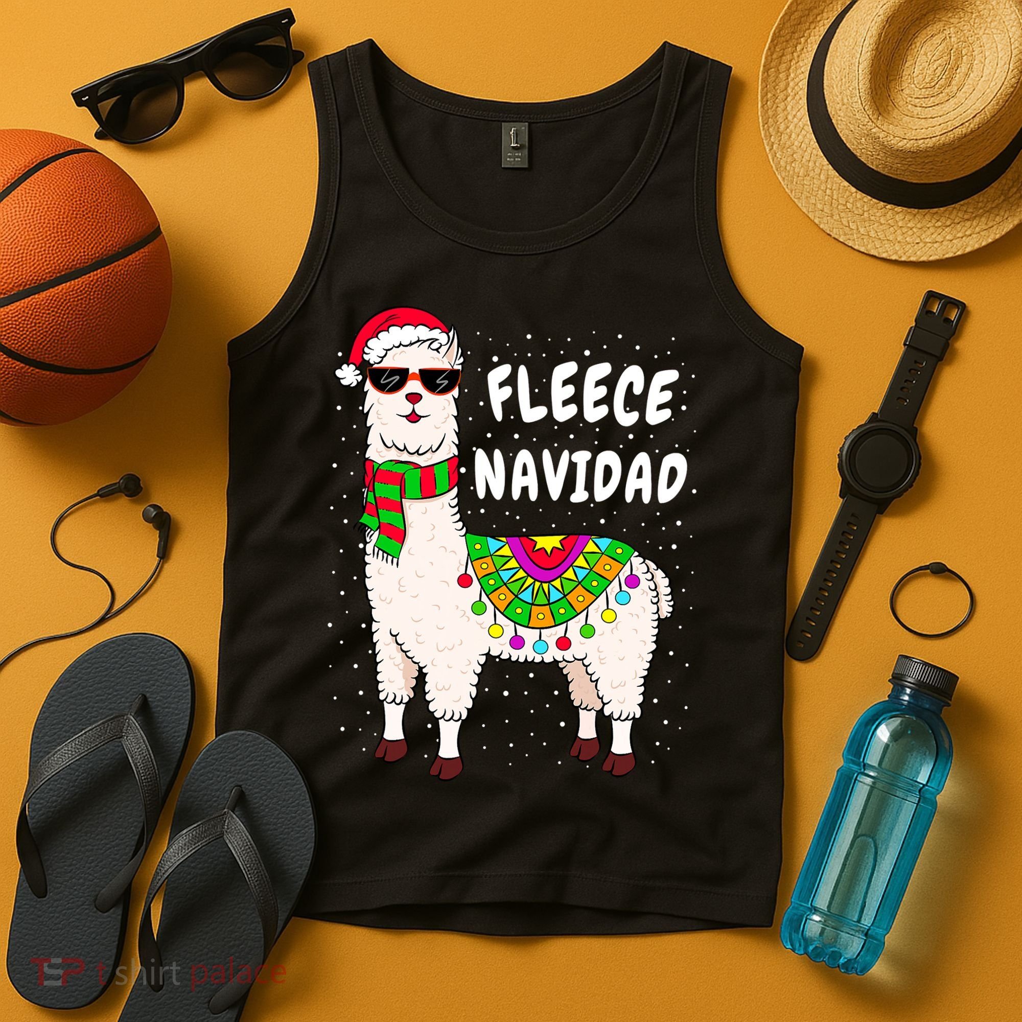 Fleece Feliz Navidad Llama Christmas Cute Xmas Gift Tank Top