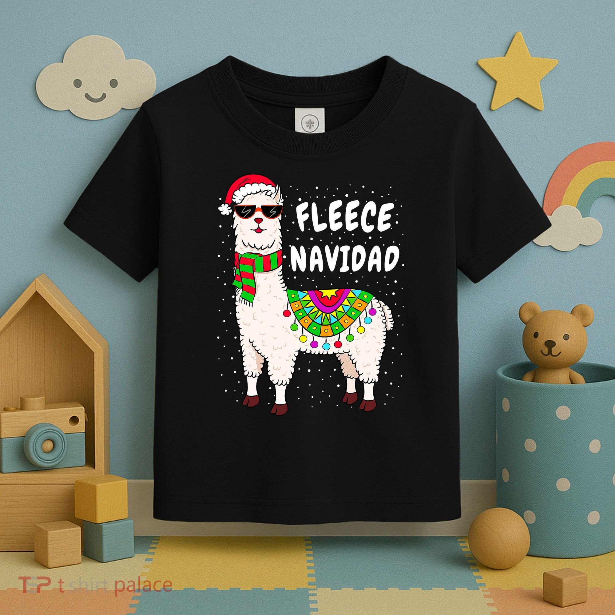 Fleece Feliz Navidad Llama Christmas Cute Xmas Gift Toddler T-Shirt