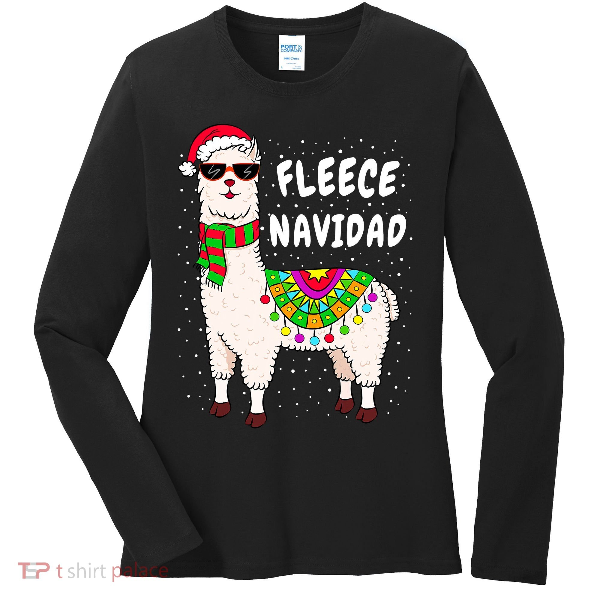 Fleece Feliz Navidad Llama Christmas Cute Xmas Gift Women's Long Sleeve Shirt