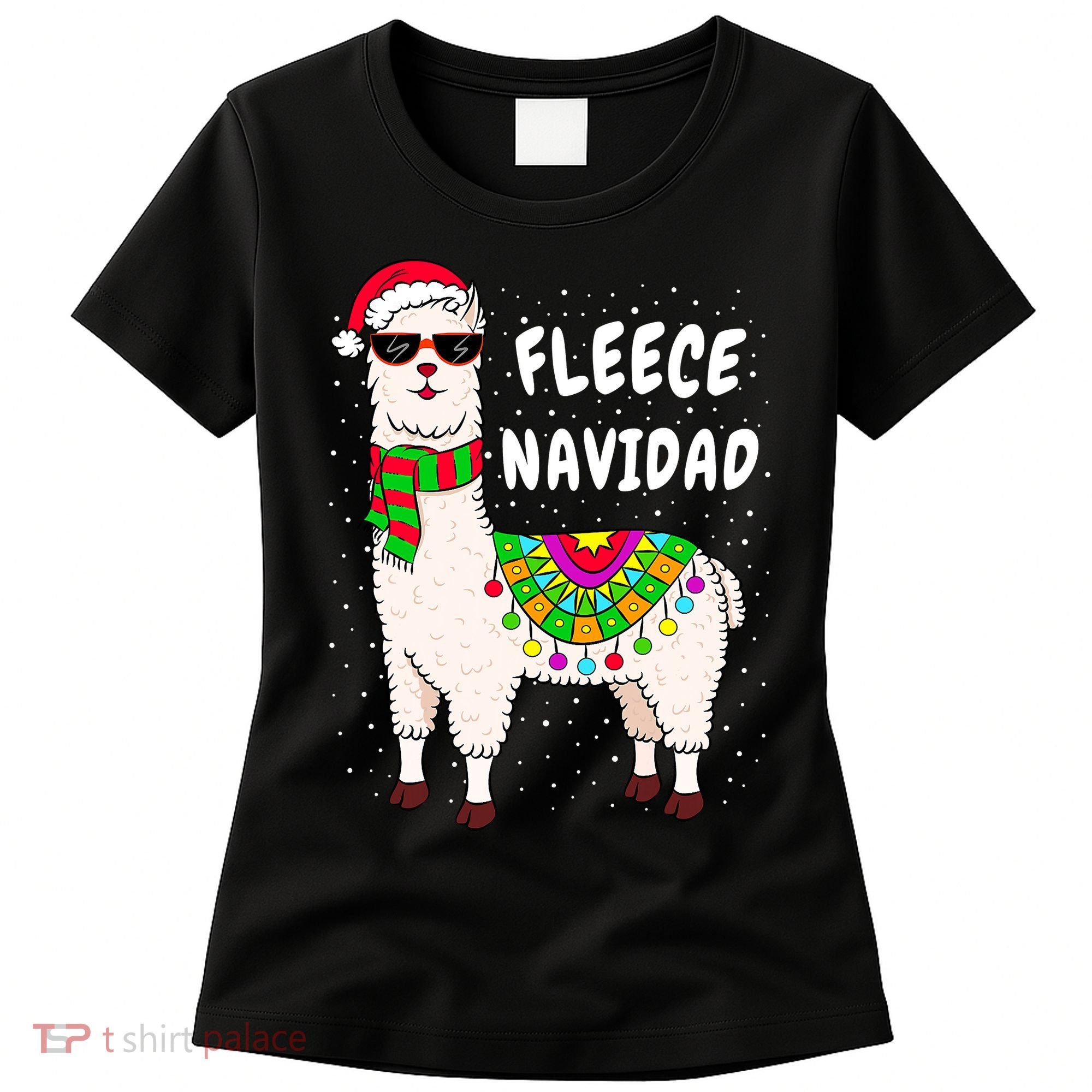 Fleece Feliz Navidad Llama Christmas Cute Xmas Gift Women's T-Shirt