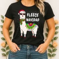 Fleece Feliz Navidad Llama Christmas Cute Xmas Gift Women's T-Shirt thumb 2