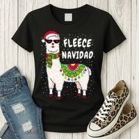 Fleece Feliz Navidad Llama Christmas Cute Xmas Gift Women's T-Shirt thumb 3
