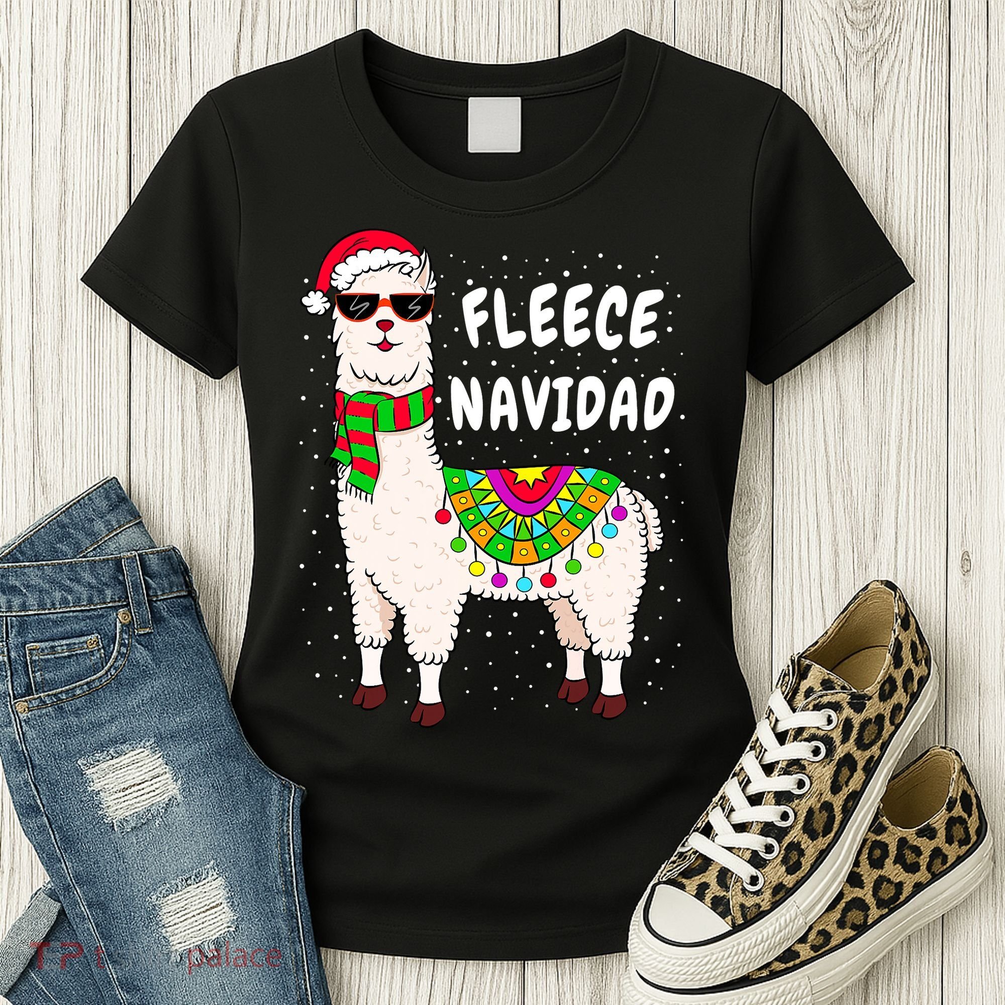 Fleece Feliz Navidad Llama Christmas Cute Xmas Gift Women's T-Shirt