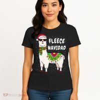 Fleece Feliz Navidad Llama Christmas Cute Xmas Gift Women's T-Shirt thumb 4