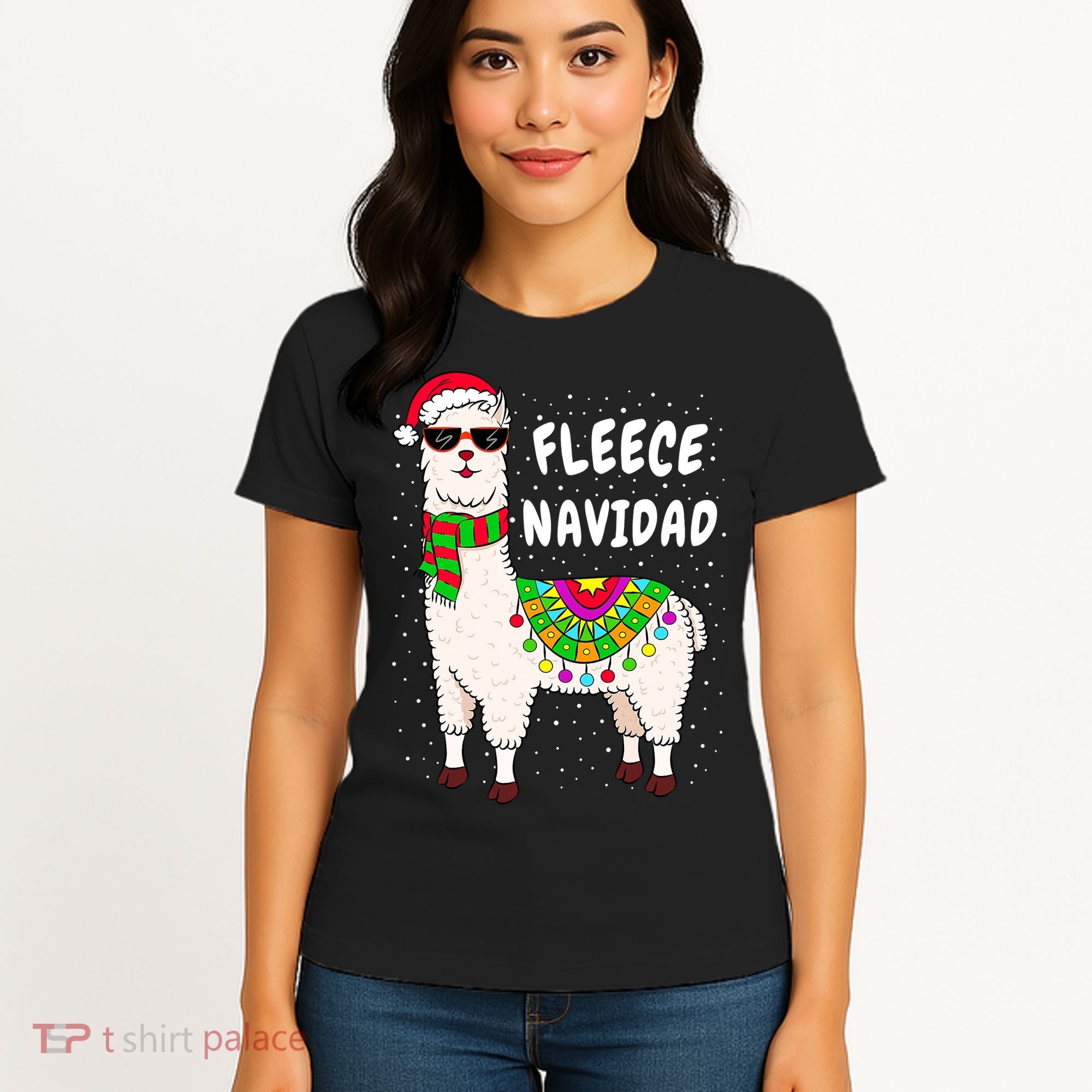 Fleece Feliz Navidad Llama Christmas Cute Xmas Gift Women's T-Shirt