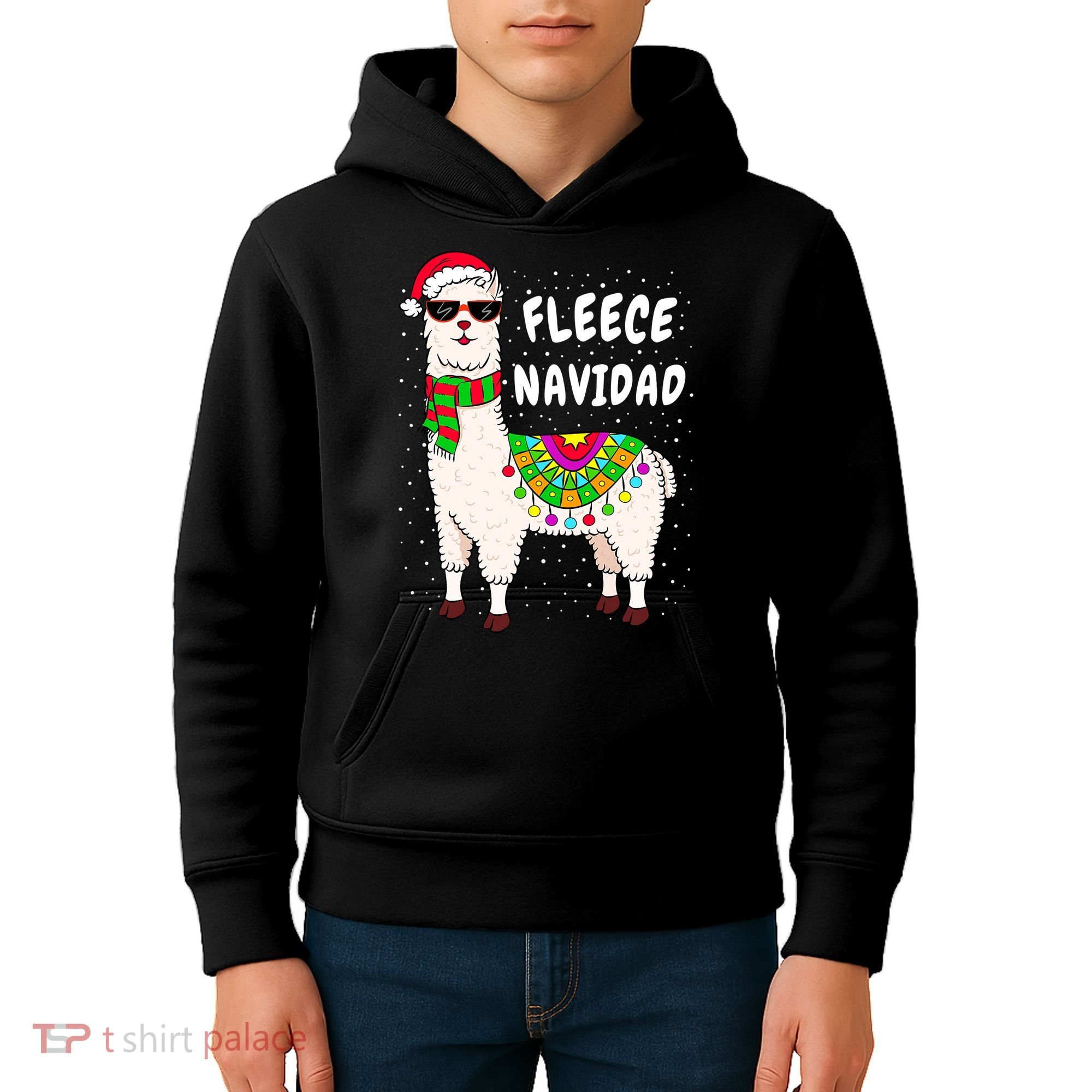 Fleece Feliz Navidad Llama Christmas Cute Xmas Gift Kids Hoodie