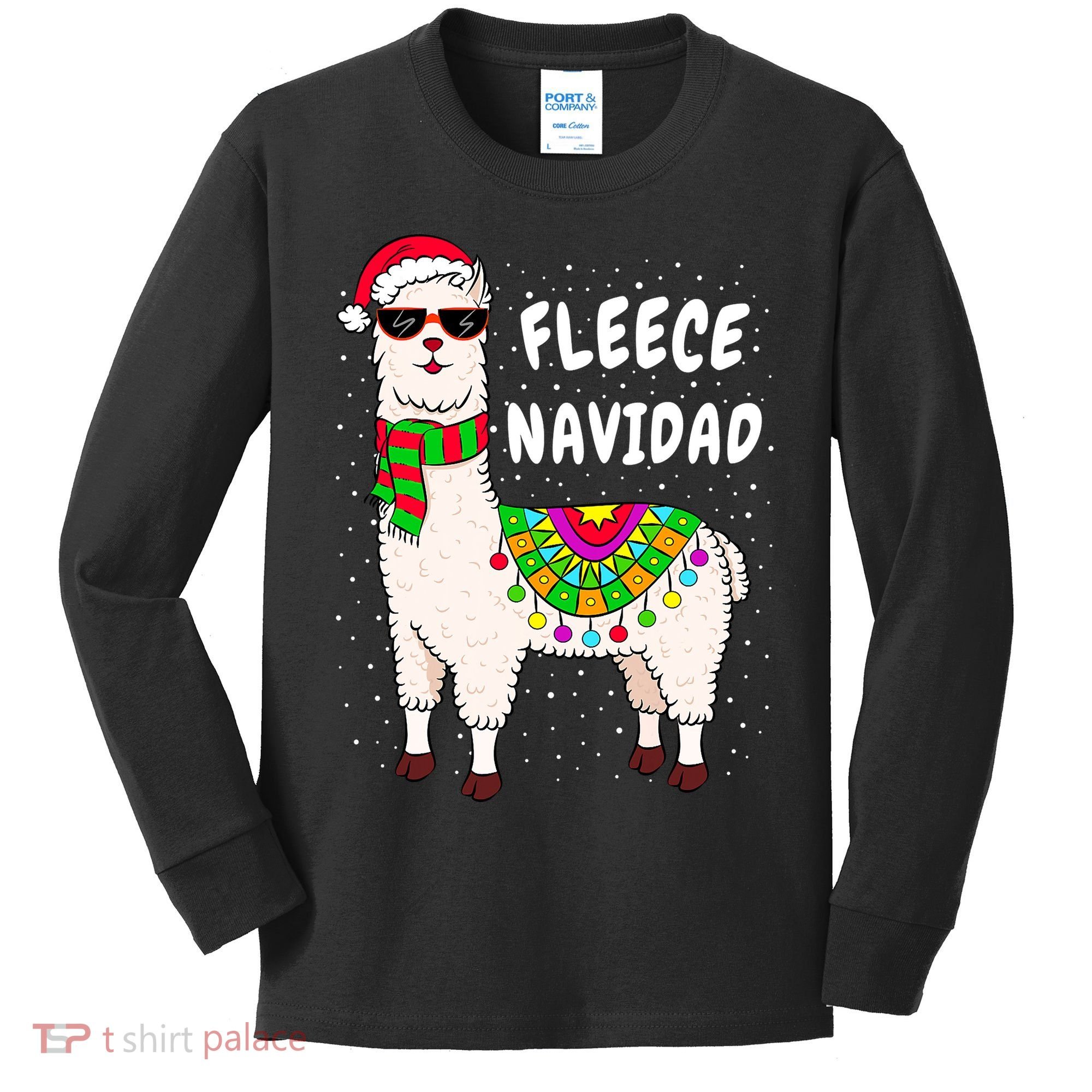 Fleece Feliz Navidad Llama Christmas Cute Xmas Gift Kids Long Sleeve Shirt
