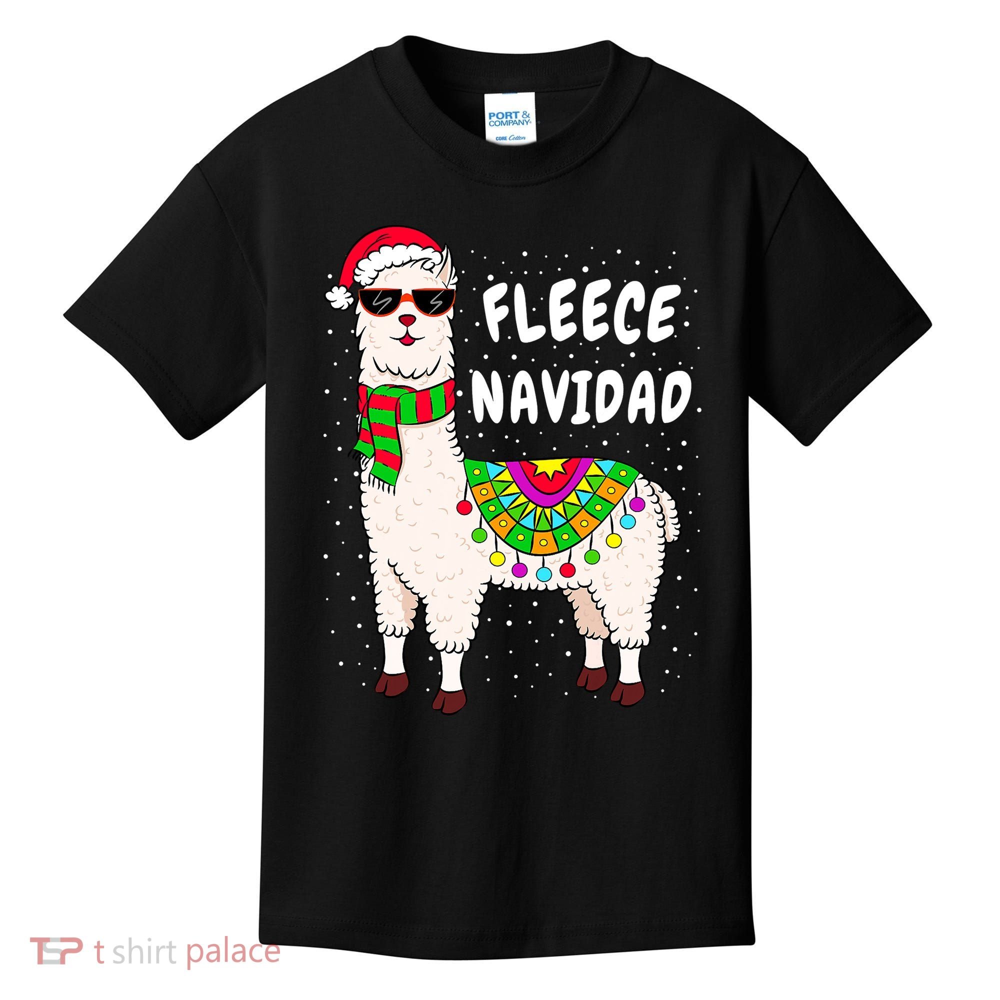 Fleece Feliz Navidad Llama Christmas Cute Xmas Gift Kids T-Shirt