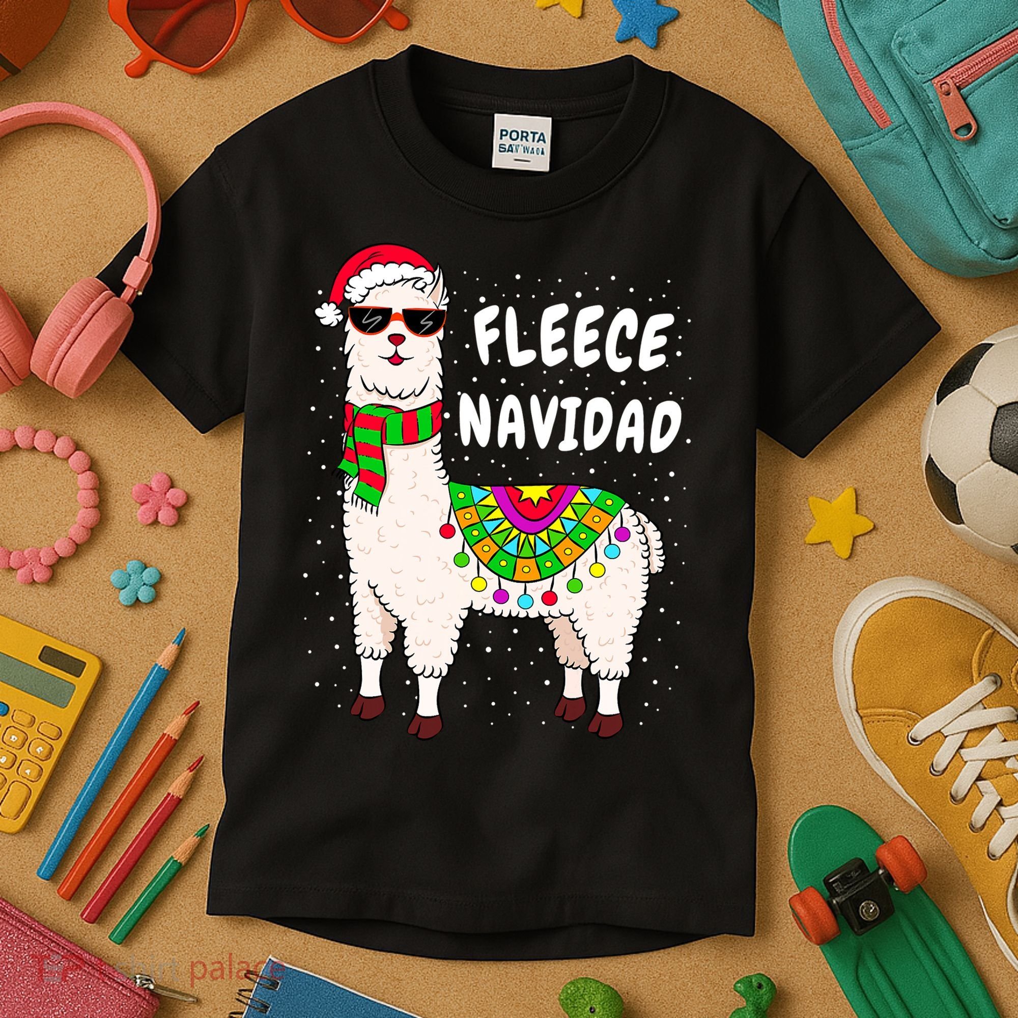 Fleece Feliz Navidad Llama Christmas Cute Xmas Gift Kids T-Shirt