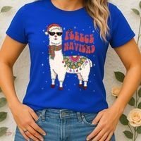 Fleece Feliz Navidad Llama Christmas Cute Xmas Gift Cool Gift Women's T-Shirt thumb 2