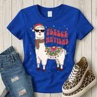 Fleece Feliz Navidad Llama Christmas Cute Xmas Gift Cool Gift Women's T-Shirt thumb 3