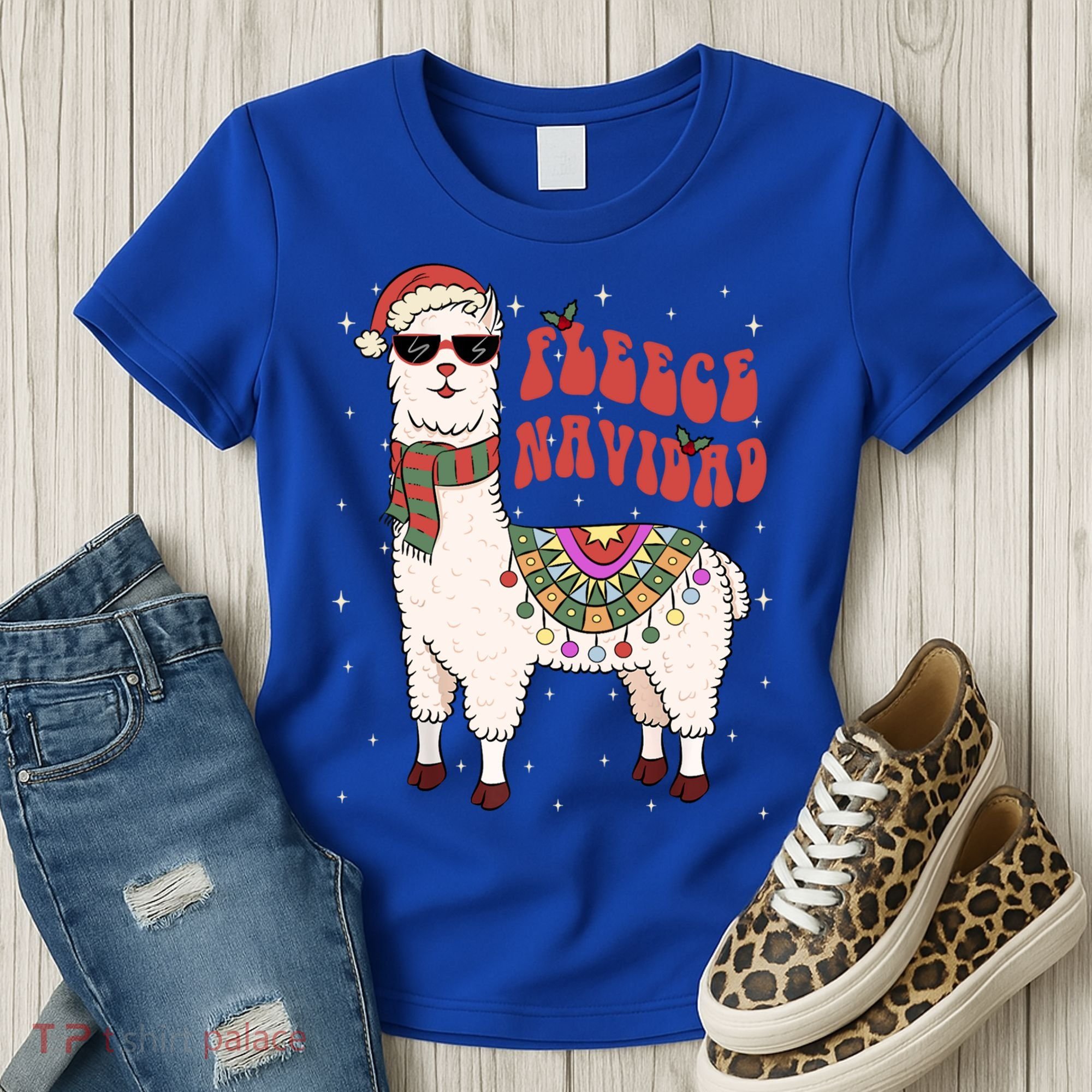 Fleece Feliz Navidad Llama Christmas Cute Xmas Gift Cool Gift Women's T-Shirt