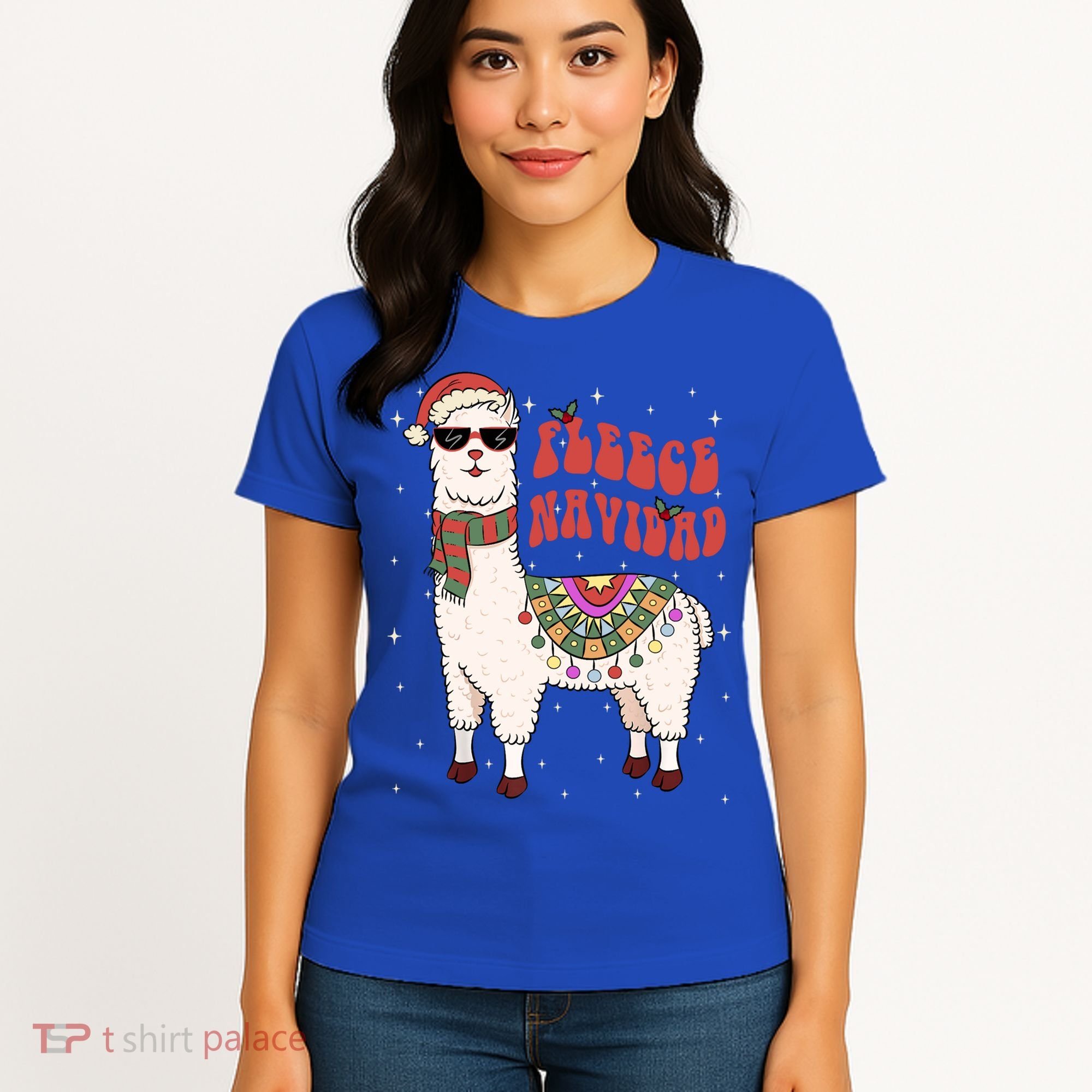 Fleece Feliz Navidad Llama Christmas Cute Xmas Gift Cool Gift Women's T-Shirt