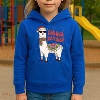 Fleece Feliz Navidad Llama Christmas Cute Xmas Gift Cool Gift Kids Hoodie thumb 3