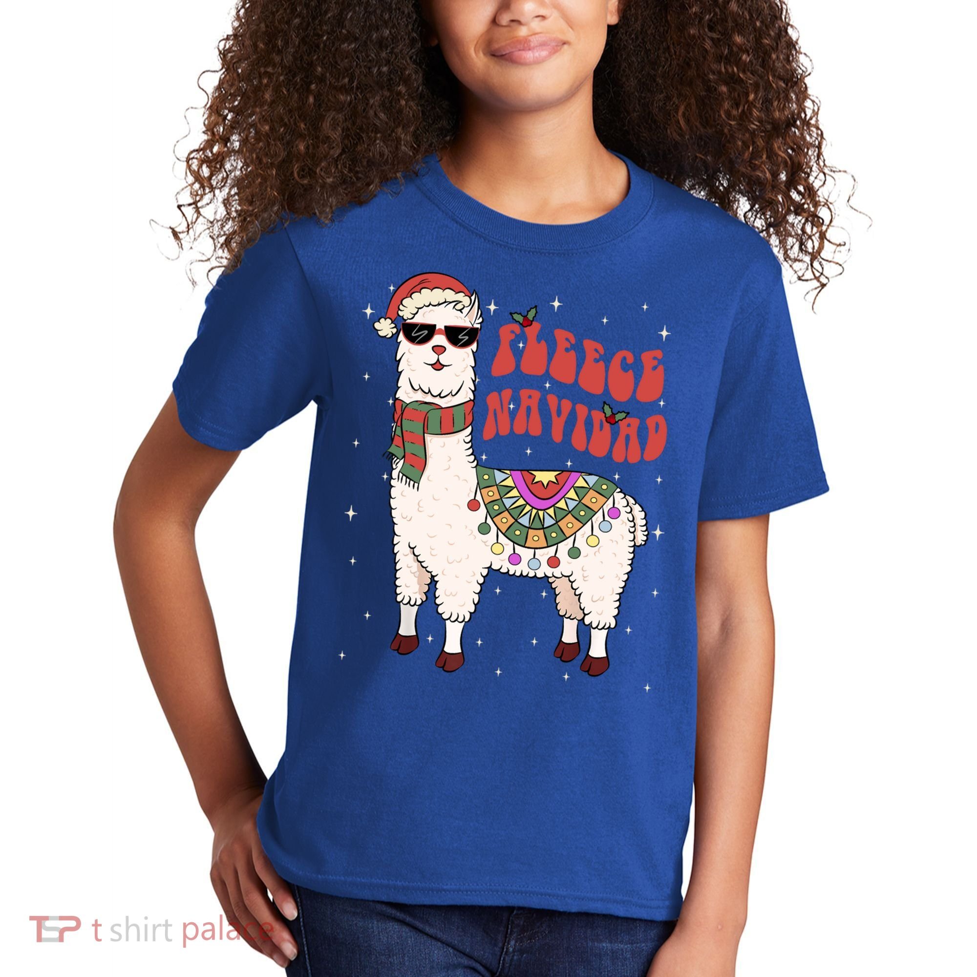 Fleece Feliz Navidad Llama Christmas Cute Xmas Gift Cool Gift Kids T-Shirt