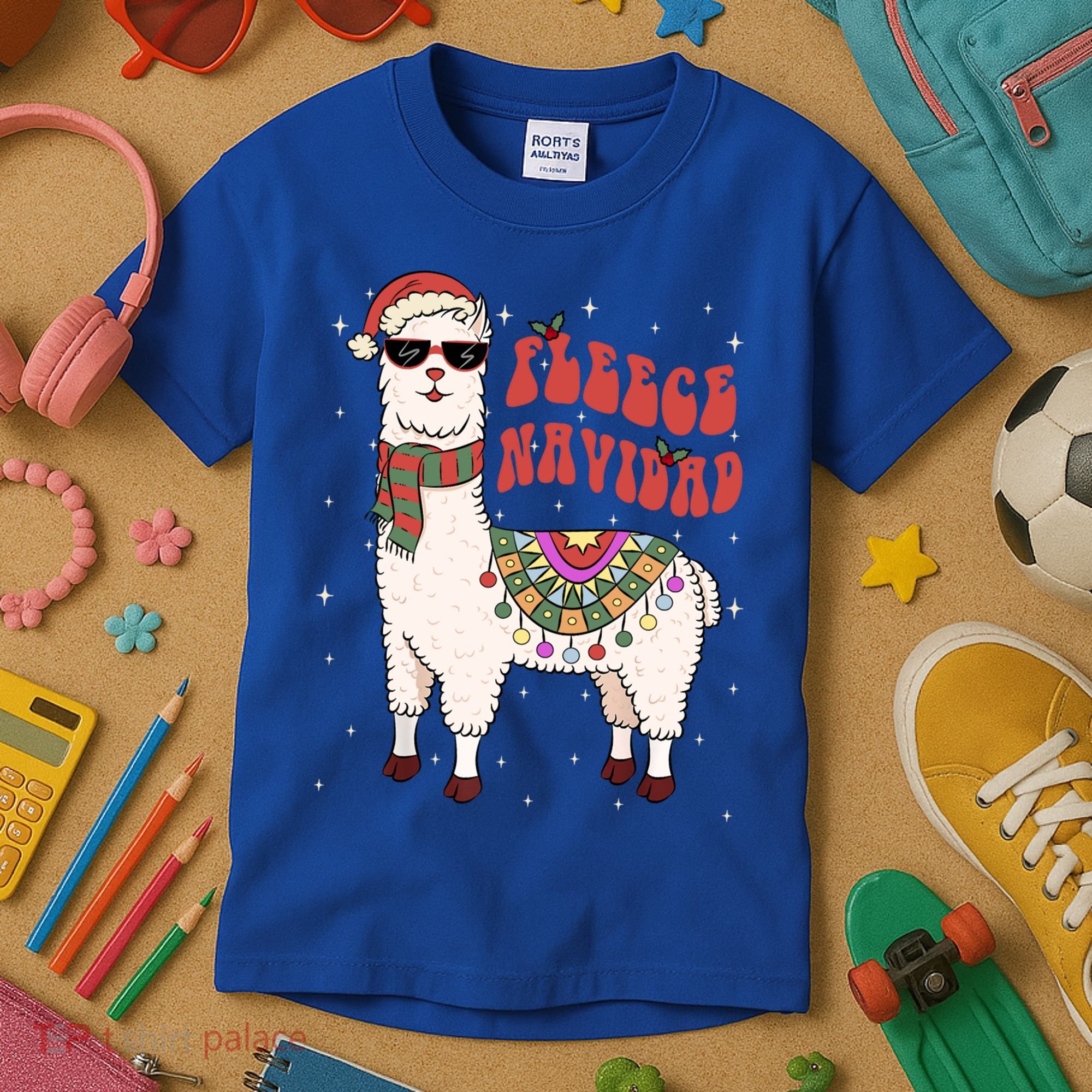 Fleece Feliz Navidad Llama Christmas Cute Xmas Gift Cool Gift Kids T-Shirt