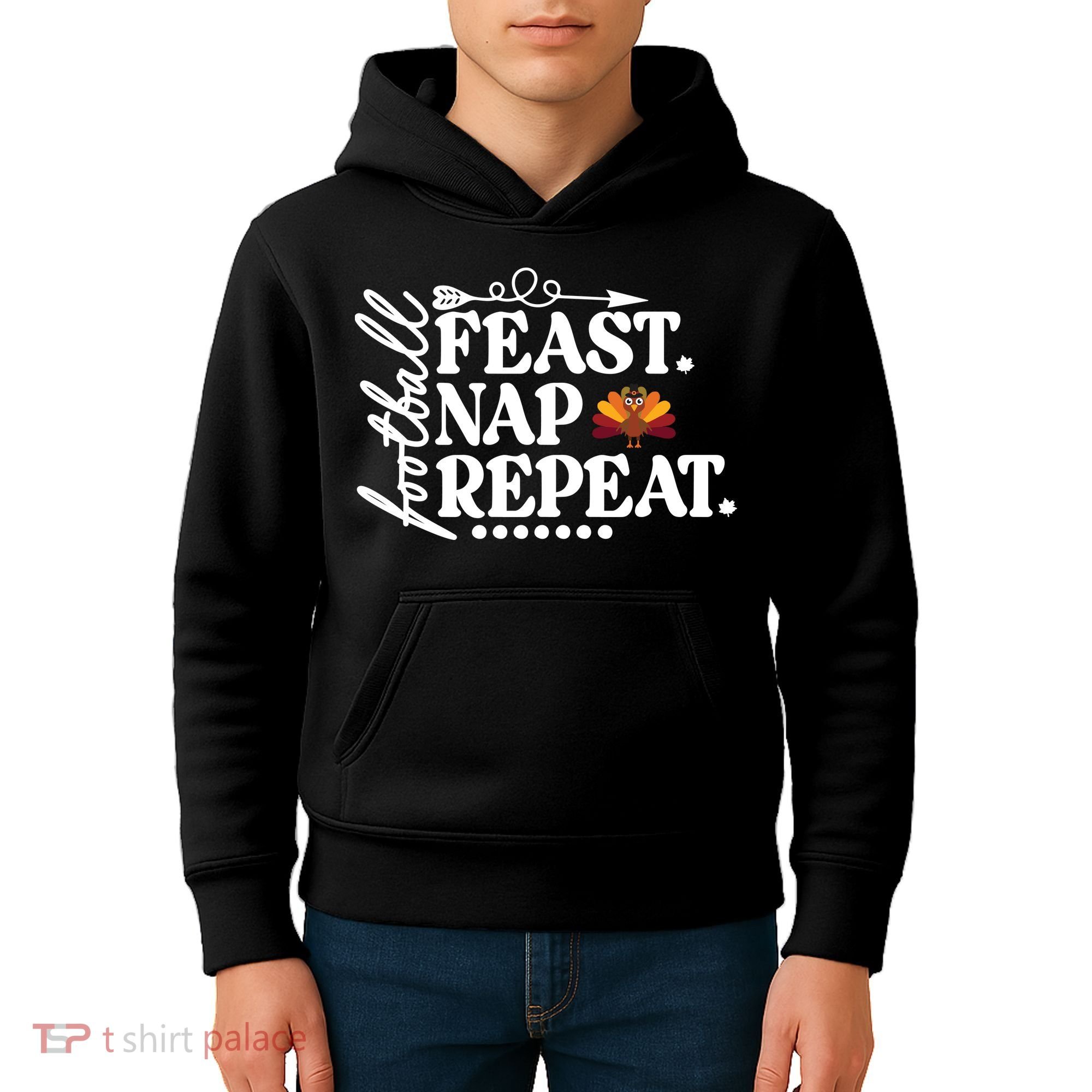 Football Feast Nap Repeat Kids Hoodie