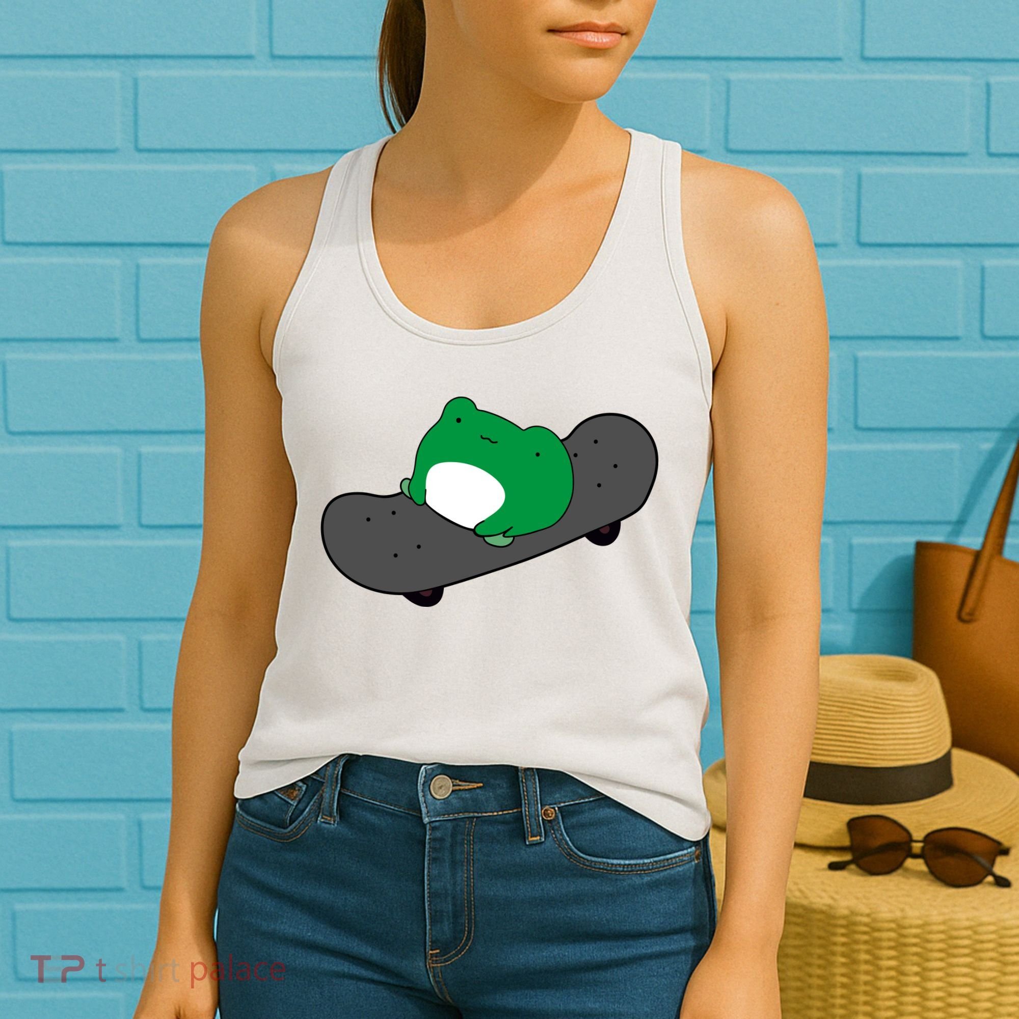 Funny Frog On Skateboard Women's Tank Top