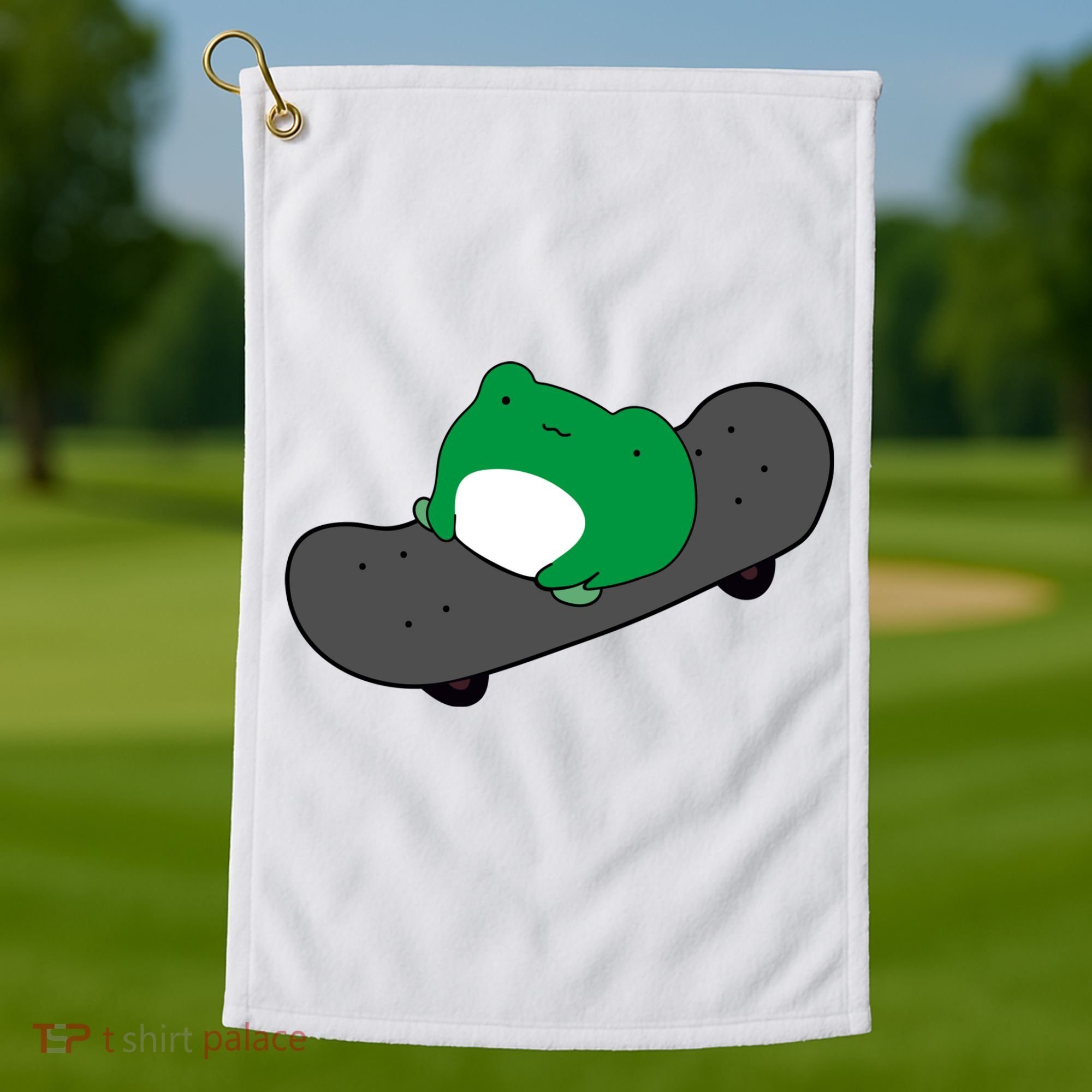 Funny Frog On Skateboard Golf Towel