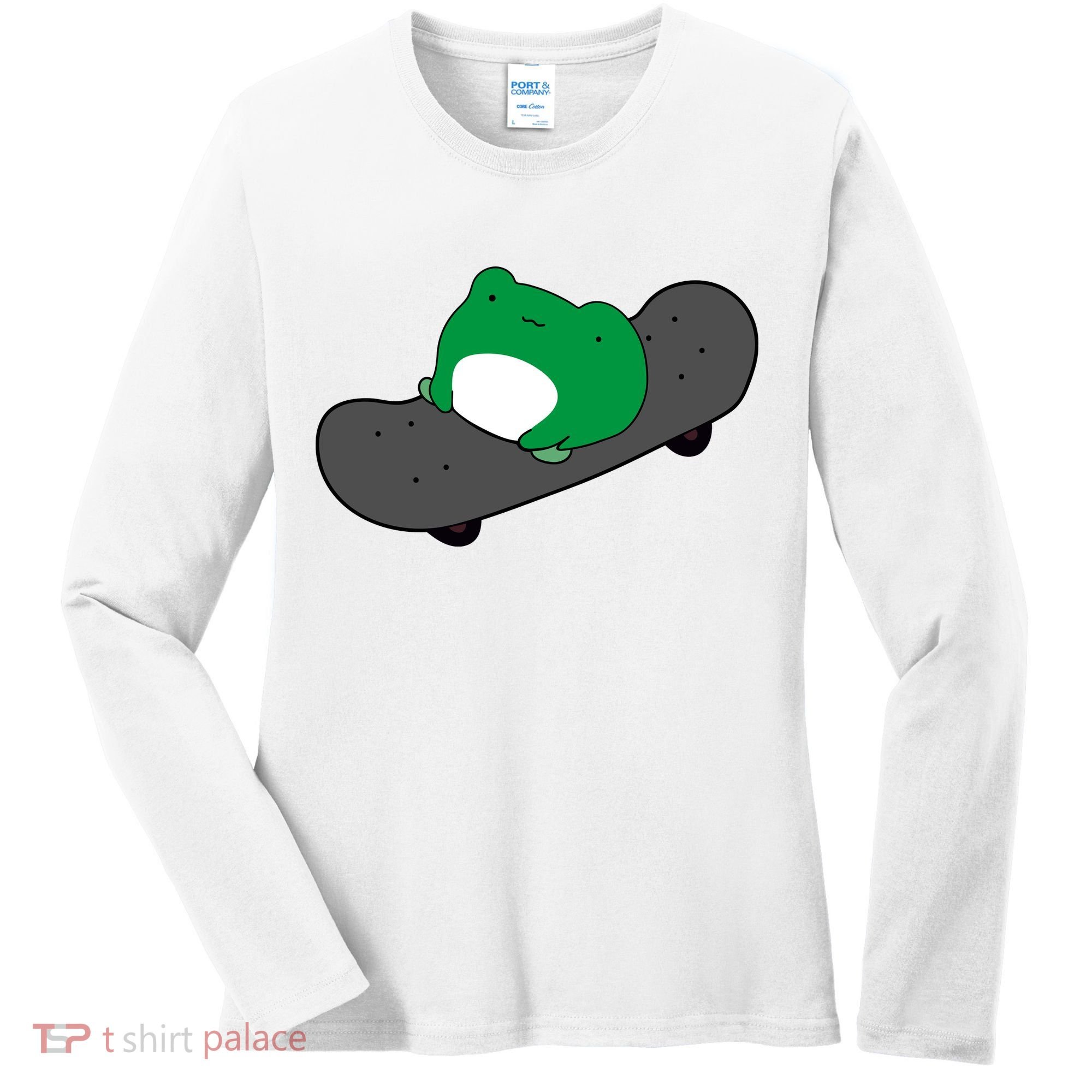 Funny Frog On Skateboard Women's Long Sleeve Shirt