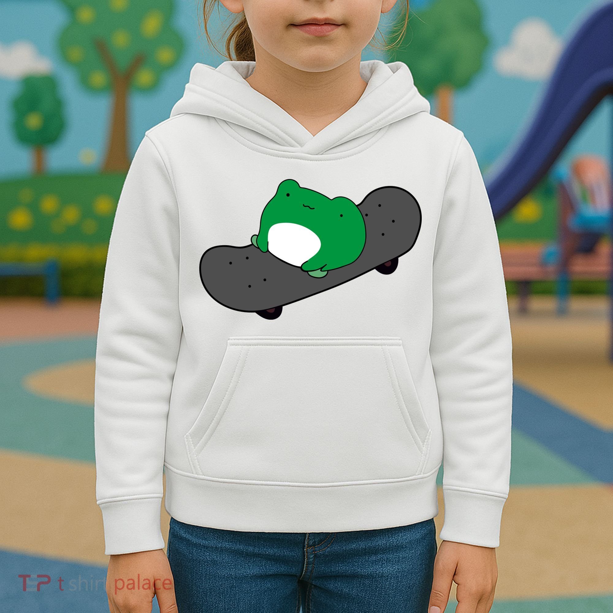 Funny Frog On Skateboard Kids Hoodie