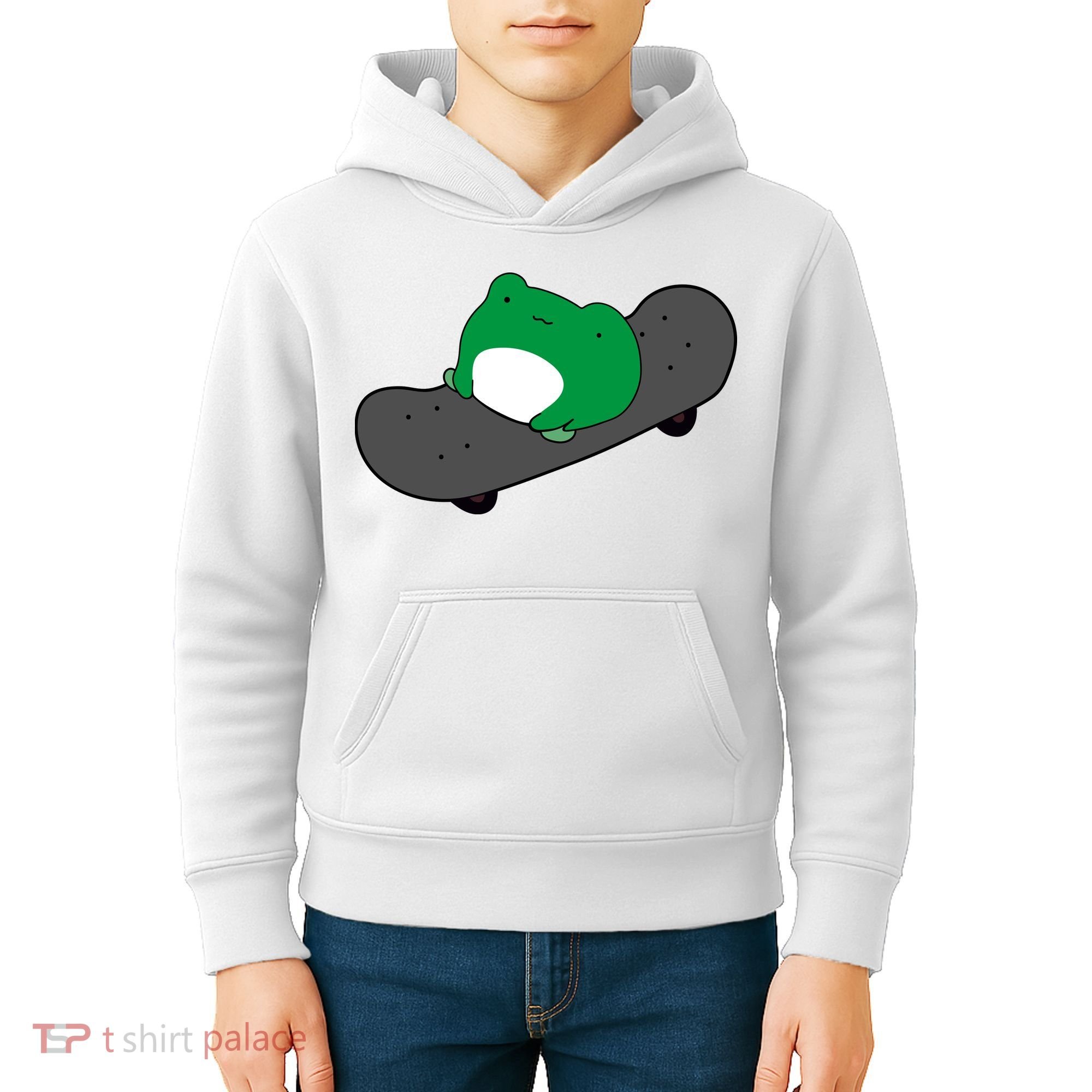 Funny Frog On Skateboard Kids Hoodie