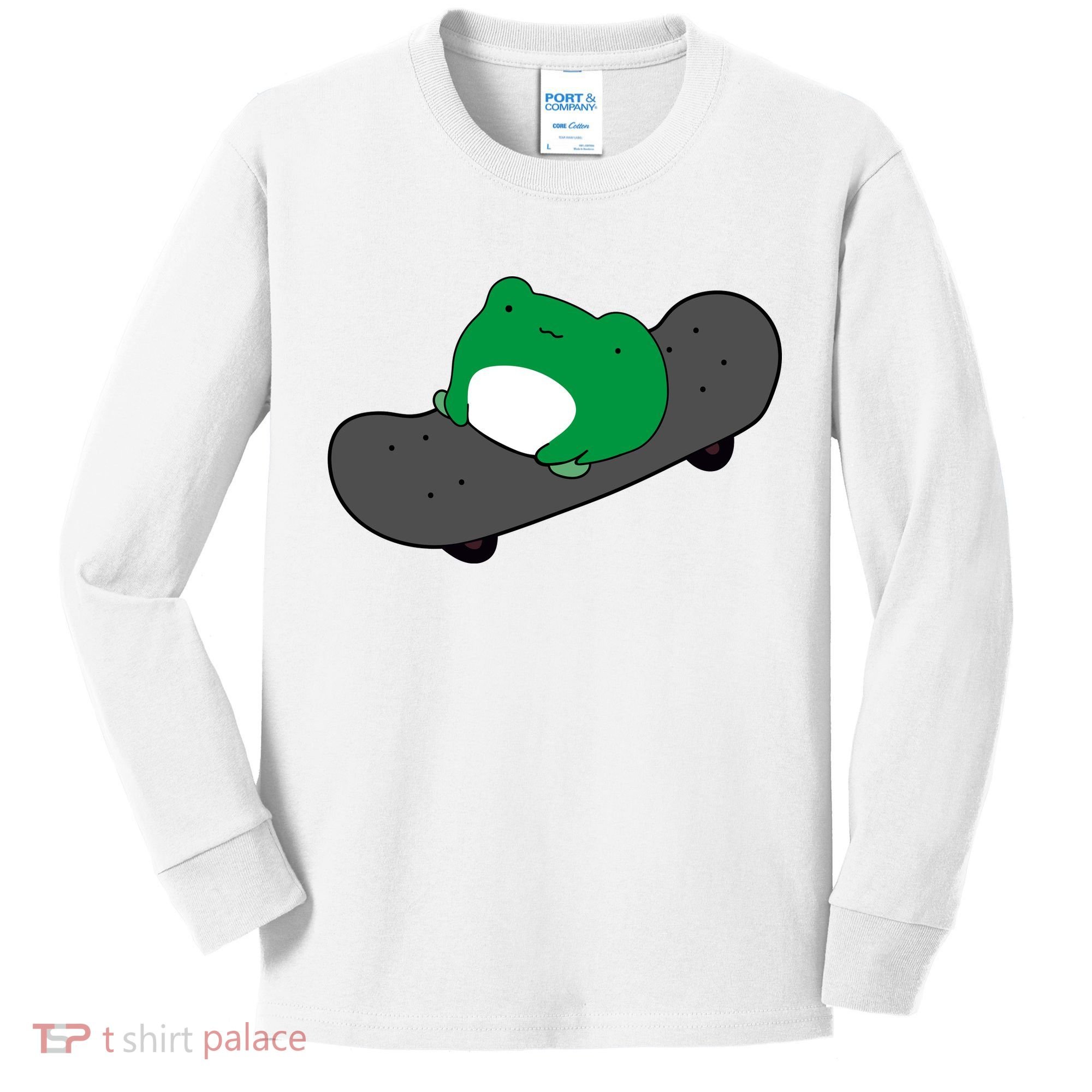 Funny Frog On Skateboard Kids Long Sleeve Shirt