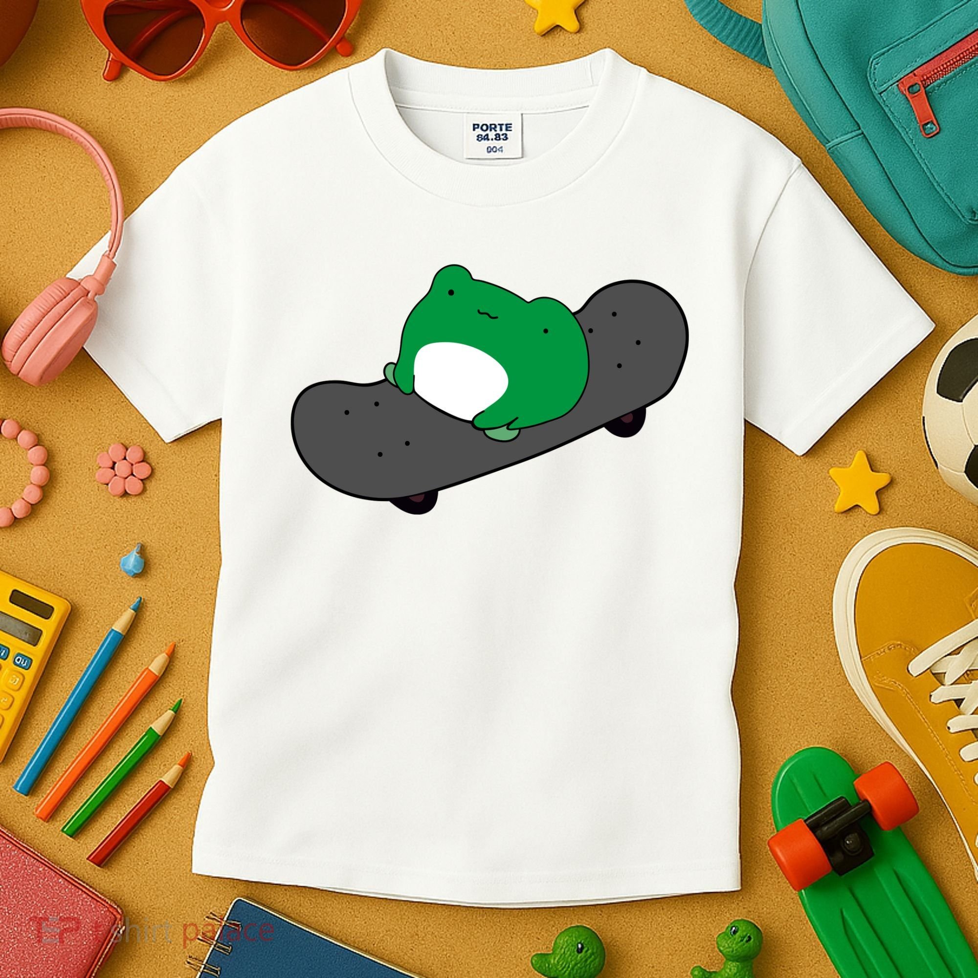 Funny Frog On Skateboard Kids T-Shirt