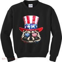 Funny Fourth Of July Fireworks Raccoon Kids Sweatshirt thumb 0