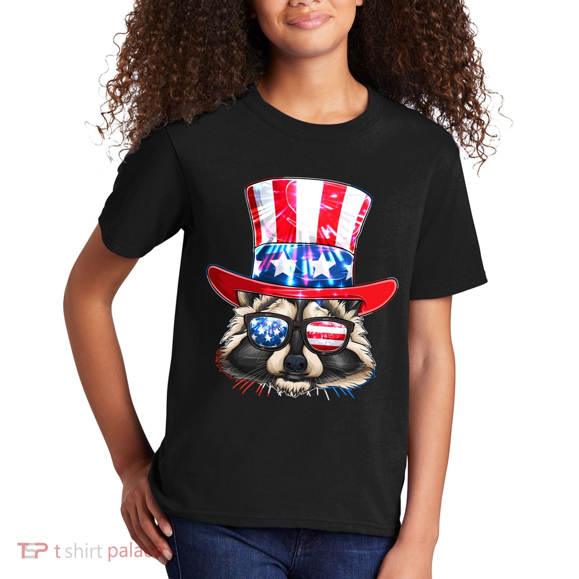 Funny Fourth Of July Fireworks Raccoon Kids T-Shirt