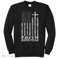 Funny Faith Over Fear Cool Christian Flag Cross Sweatshirt thumb 0