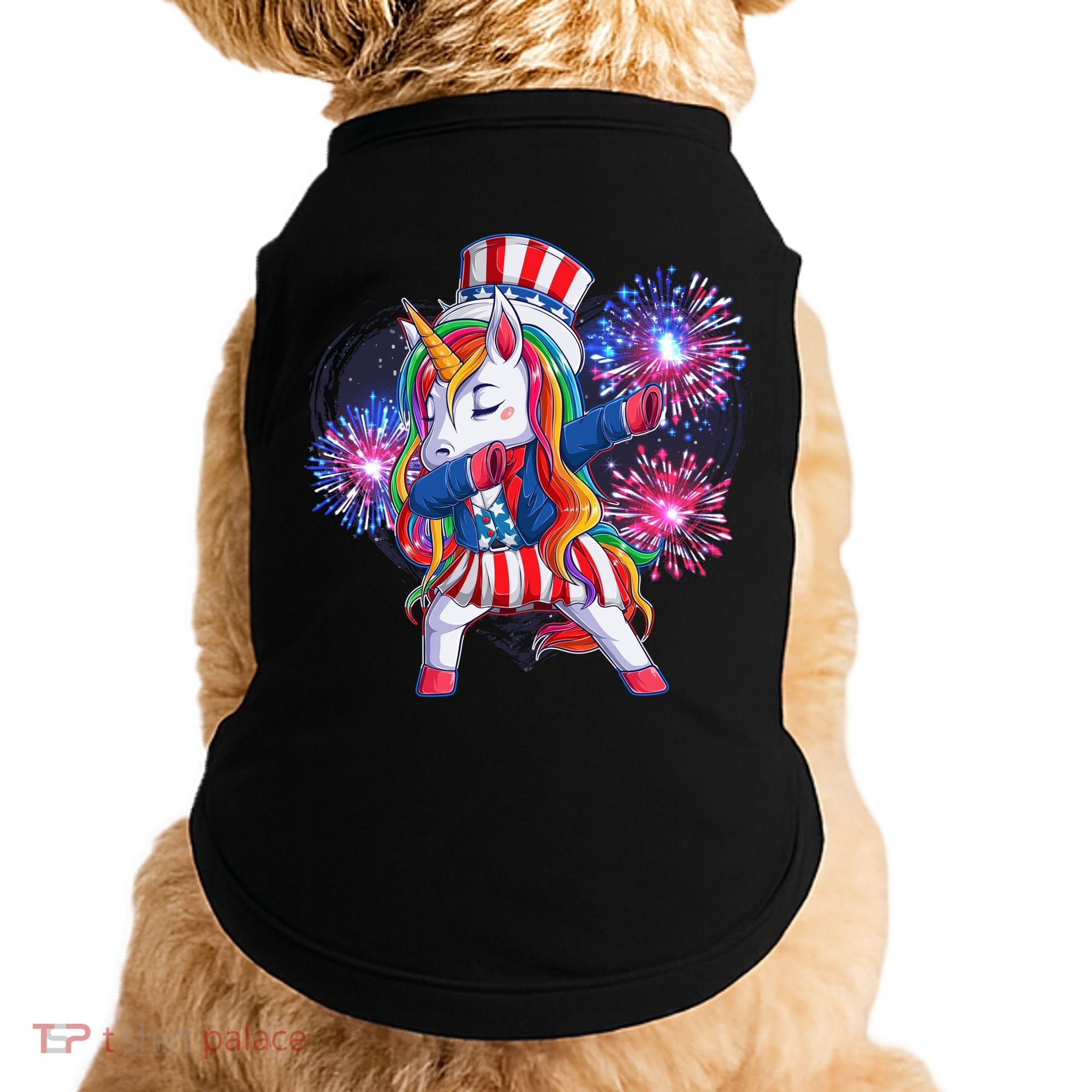 Funny Fourth Of July Fireworks Dabbing Unicorn Doggie Tank