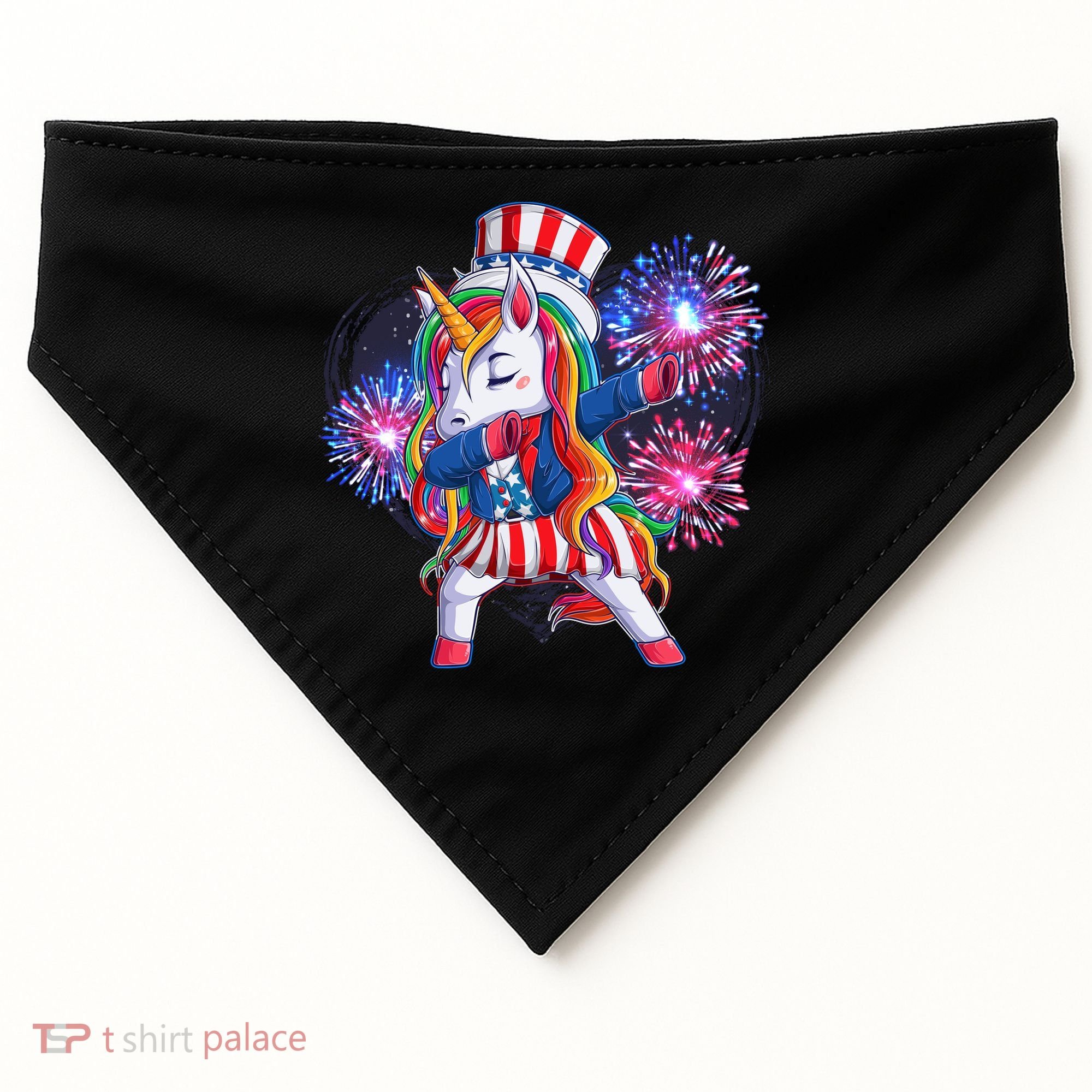 Funny Fourth Of July Fireworks Dabbing Unicorn USA-Made Doggie Bandana