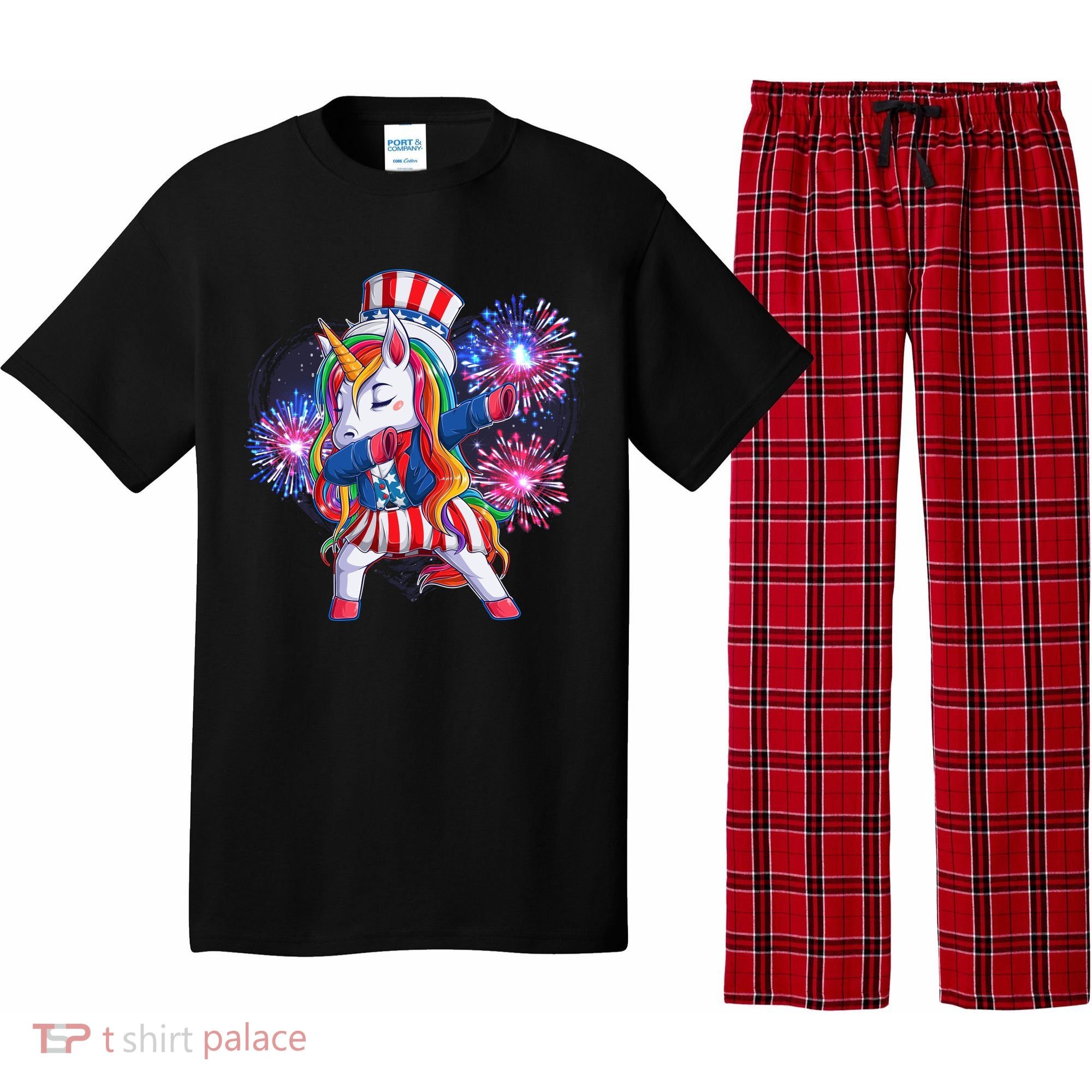 Funny Fourth Of July Fireworks Dabbing Unicorn Pajama Set
