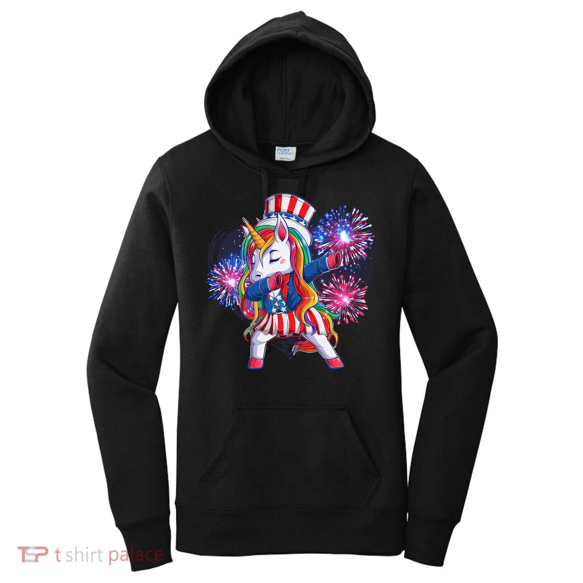 Funny Fourth Of July Fireworks Dabbing Unicorn Women's Hoodie