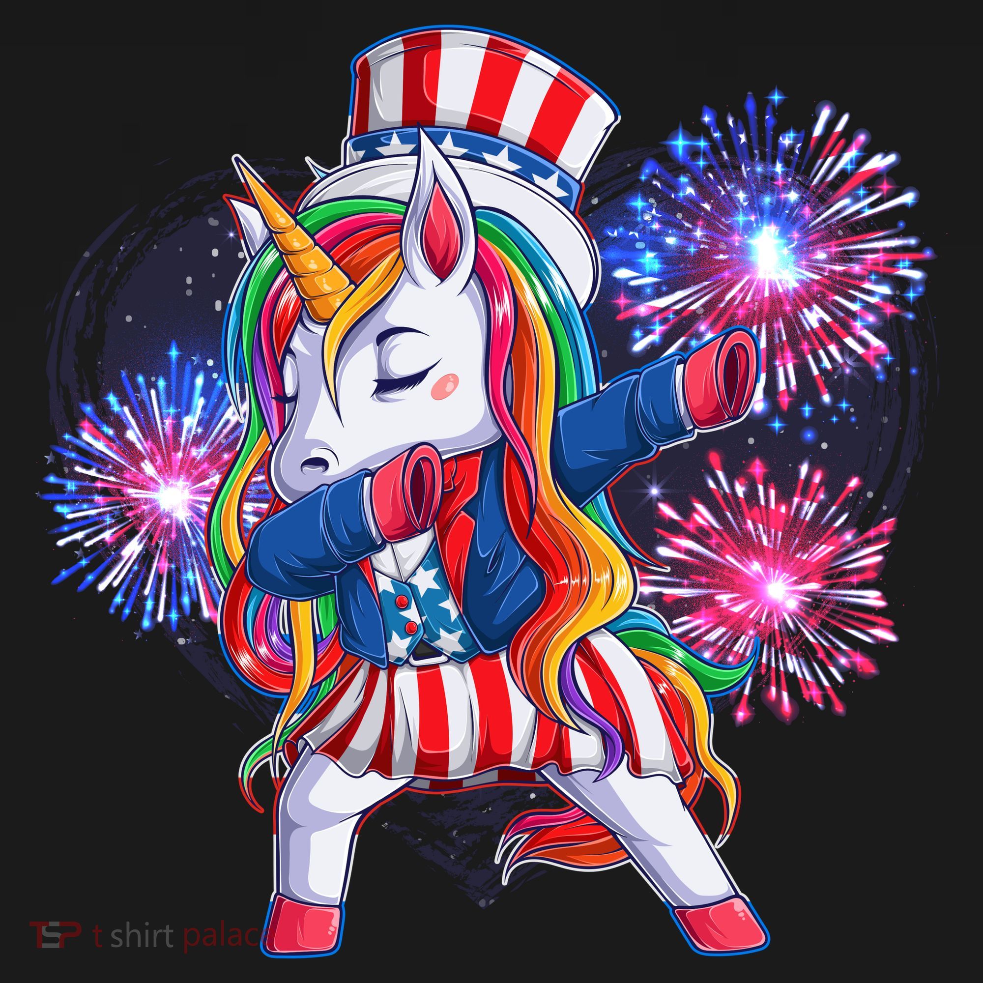 Funny Fourth Of July Fireworks Dabbing Unicorn Women's Hoodie
