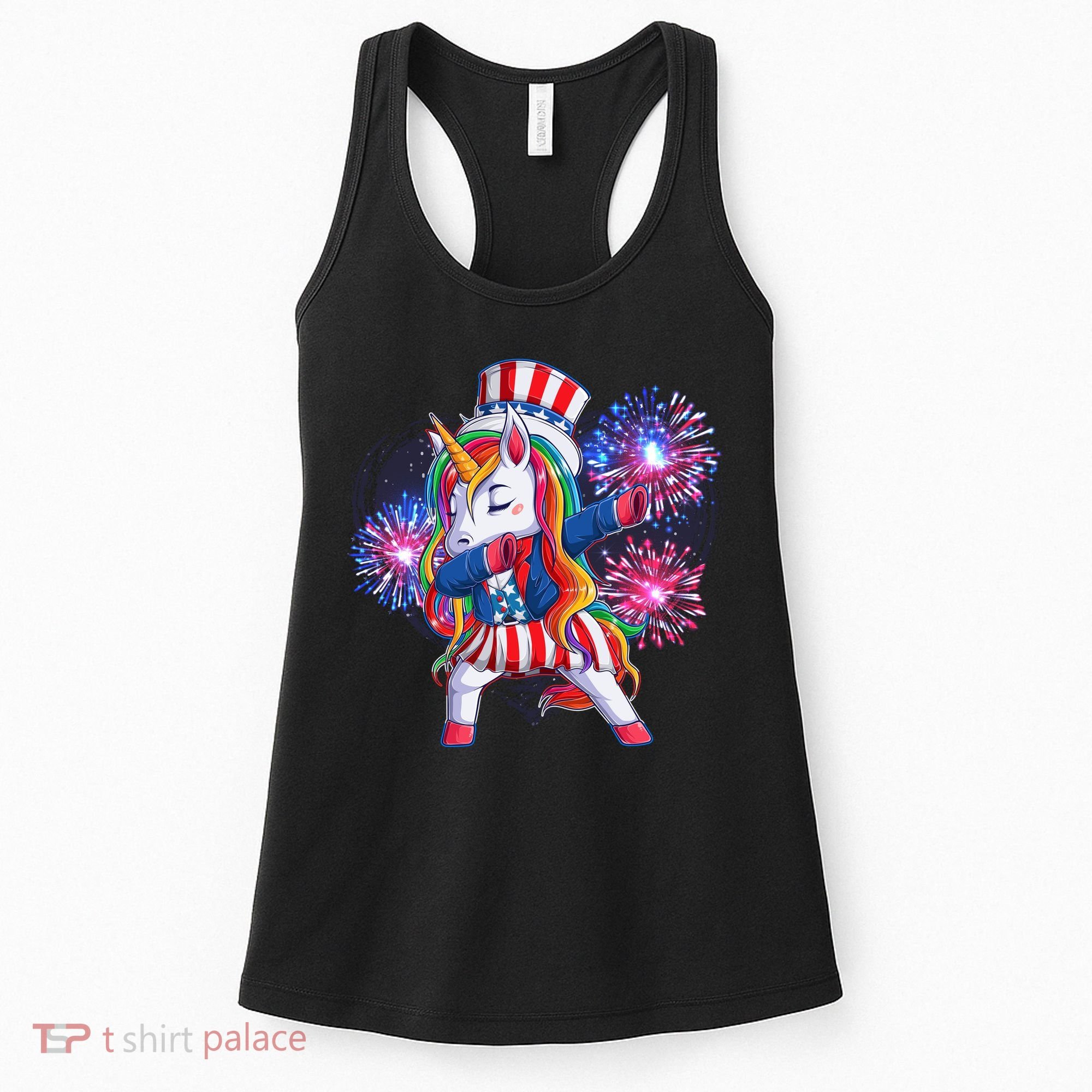 Funny Fourth Of July Fireworks Dabbing Unicorn Women's Tank Top
