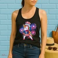 Funny Fourth Of July Fireworks Dabbing Unicorn Women's Tank Top thumb 2