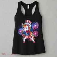 Funny Fourth Of July Fireworks Dabbing Unicorn Women's Tank Top thumb 3