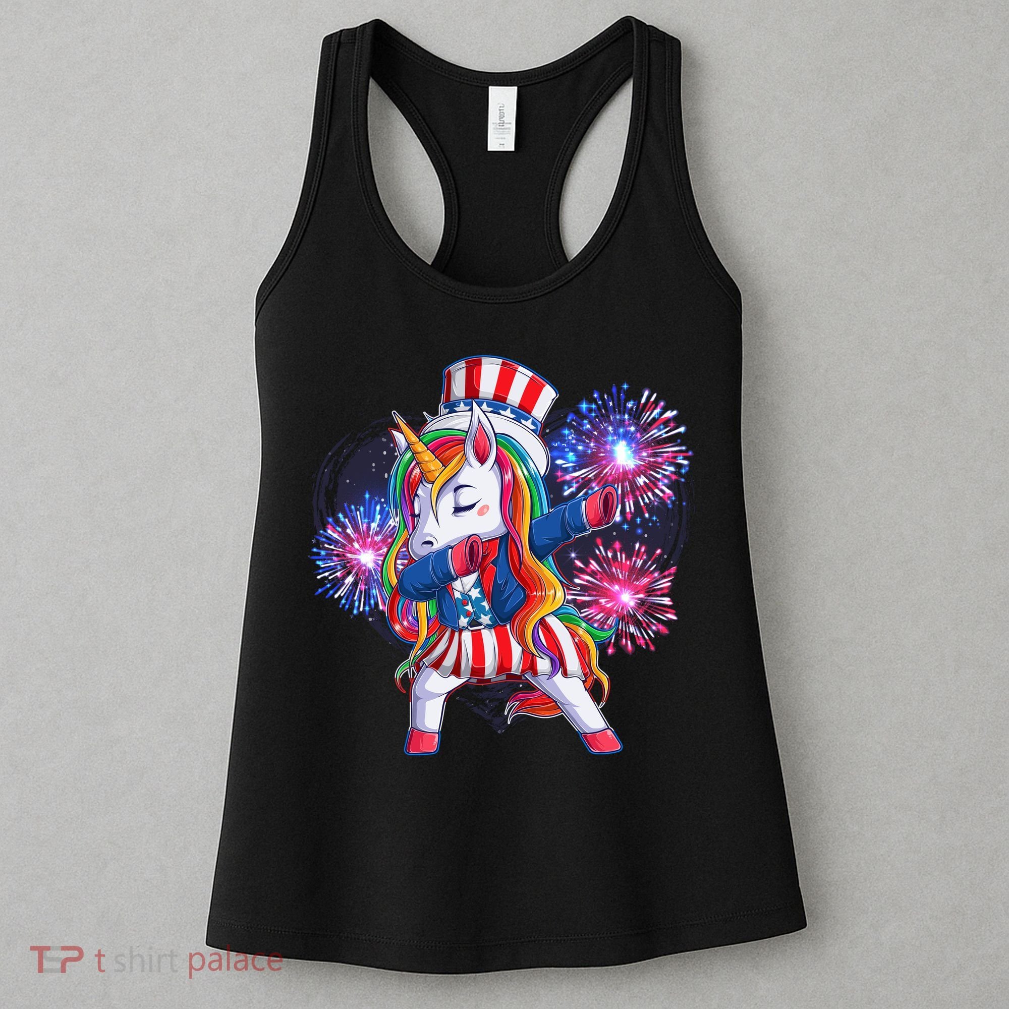 Funny Fourth Of July Fireworks Dabbing Unicorn Women's Tank Top