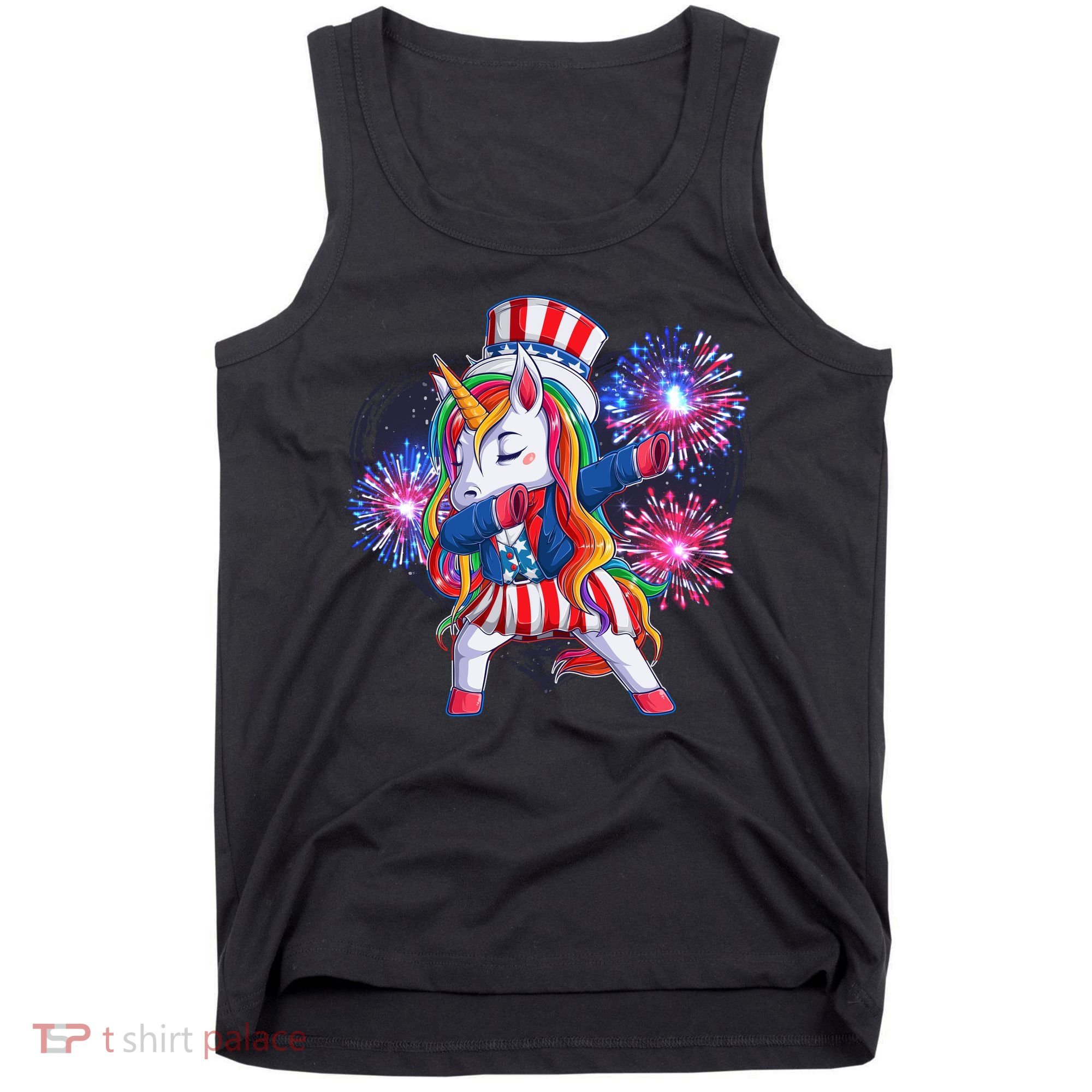Funny Fourth Of July Fireworks Dabbing Unicorn Tank Top