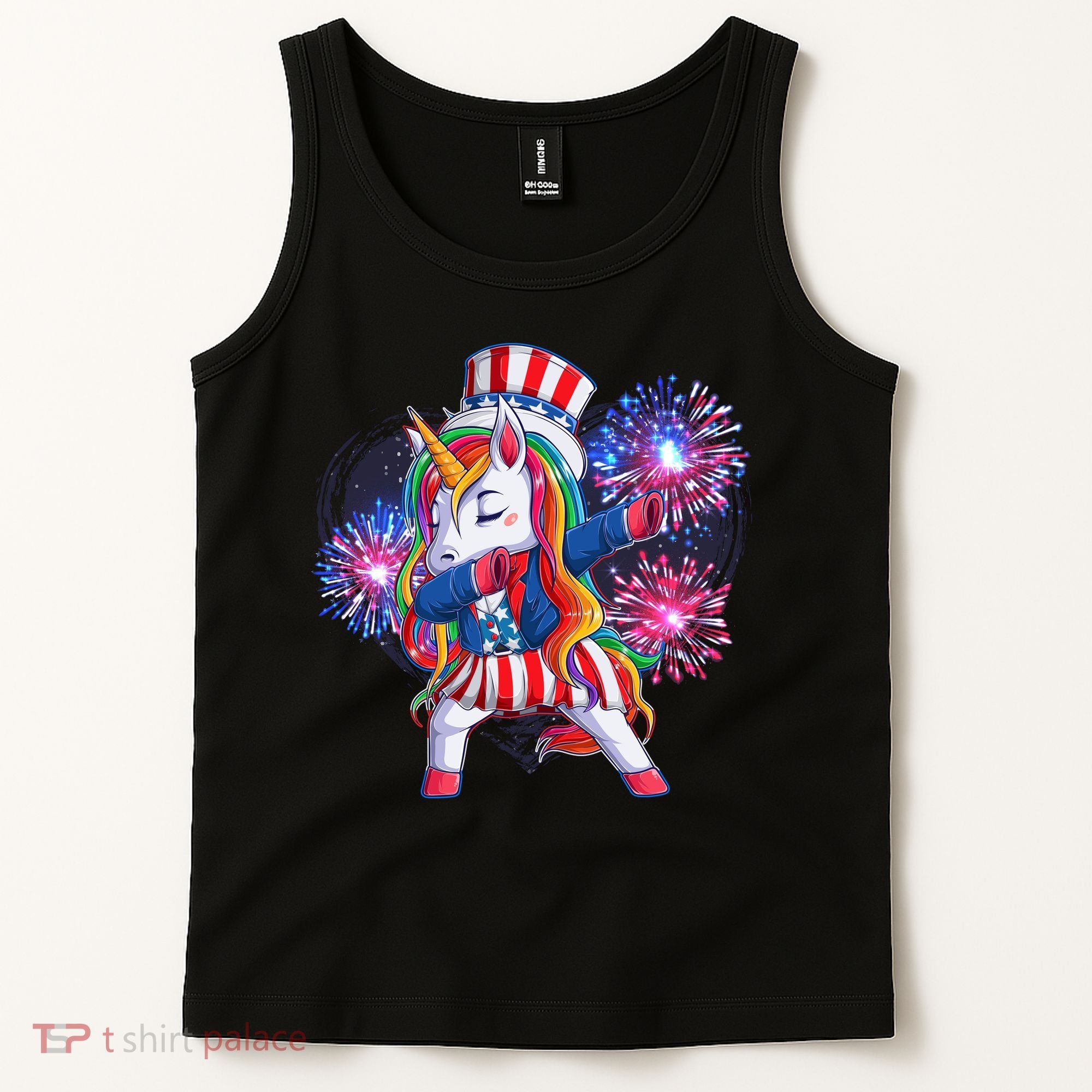 Funny Fourth Of July Fireworks Dabbing Unicorn Tank Top
