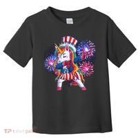 Funny Fourth Of July Fireworks Dabbing Unicorn Toddler T-Shirt thumb 0